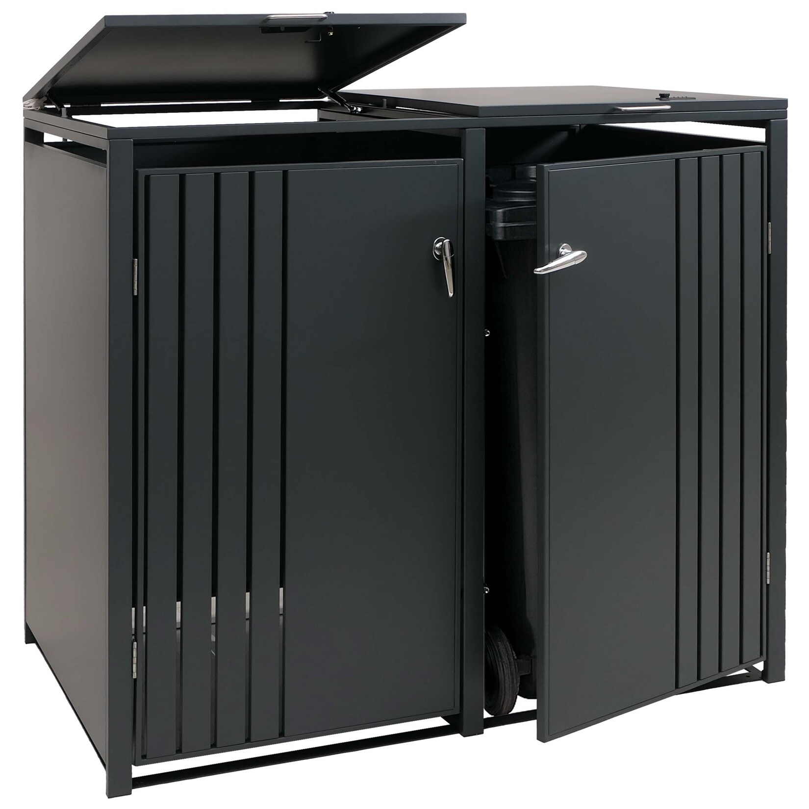 2er-Mülltonnenverkleidung MCW-O67, Mülltonnenbox mit Deckel, Metall 122x132x84cm 53kg ~ anthrazit