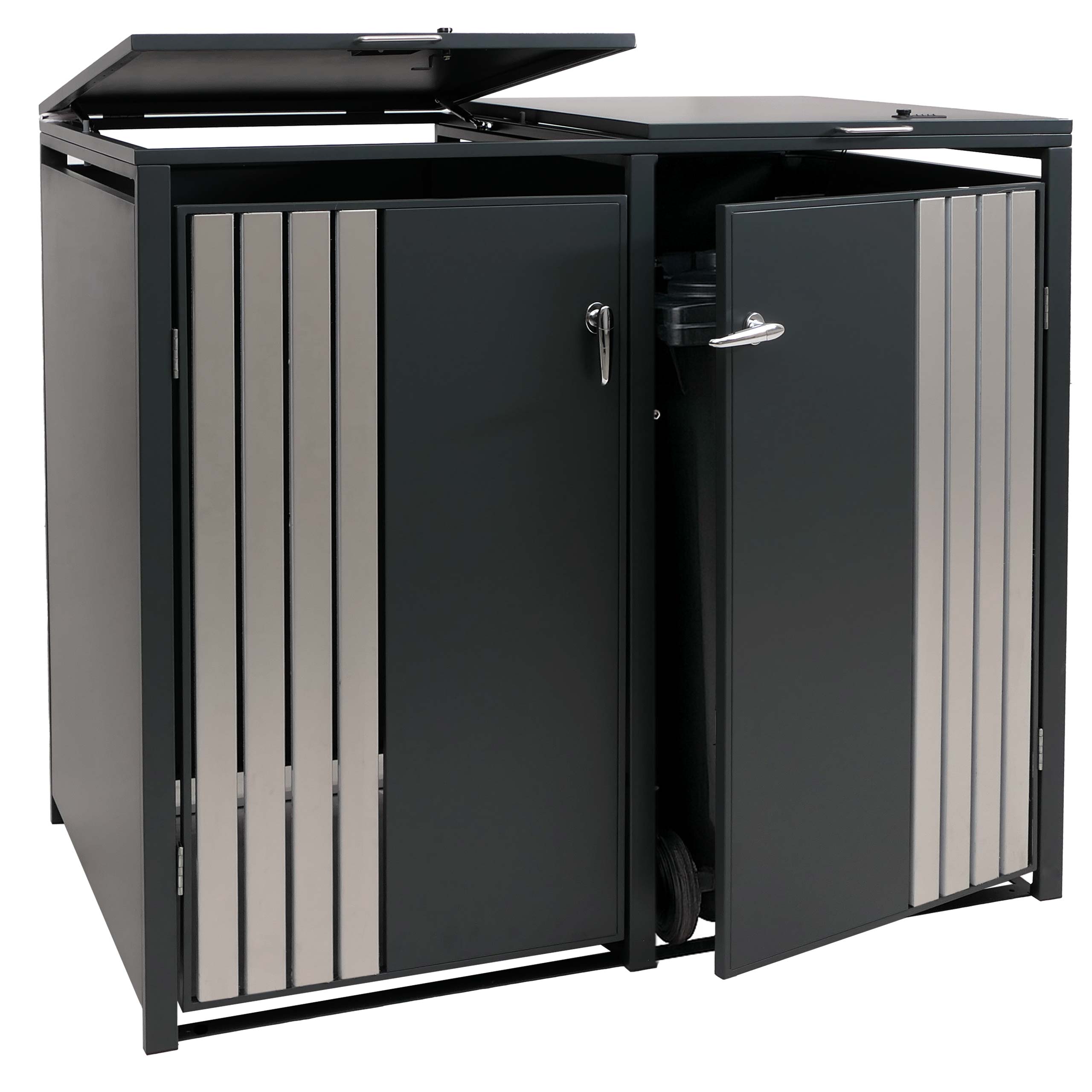 2er-M&uuml;lltonnenverkleidung MCW-O67, M&uuml;lltonnenbox mit Deckel, Metall 122x132x84cm 53kg ~ anthrazit Edelstahl - Bild 1