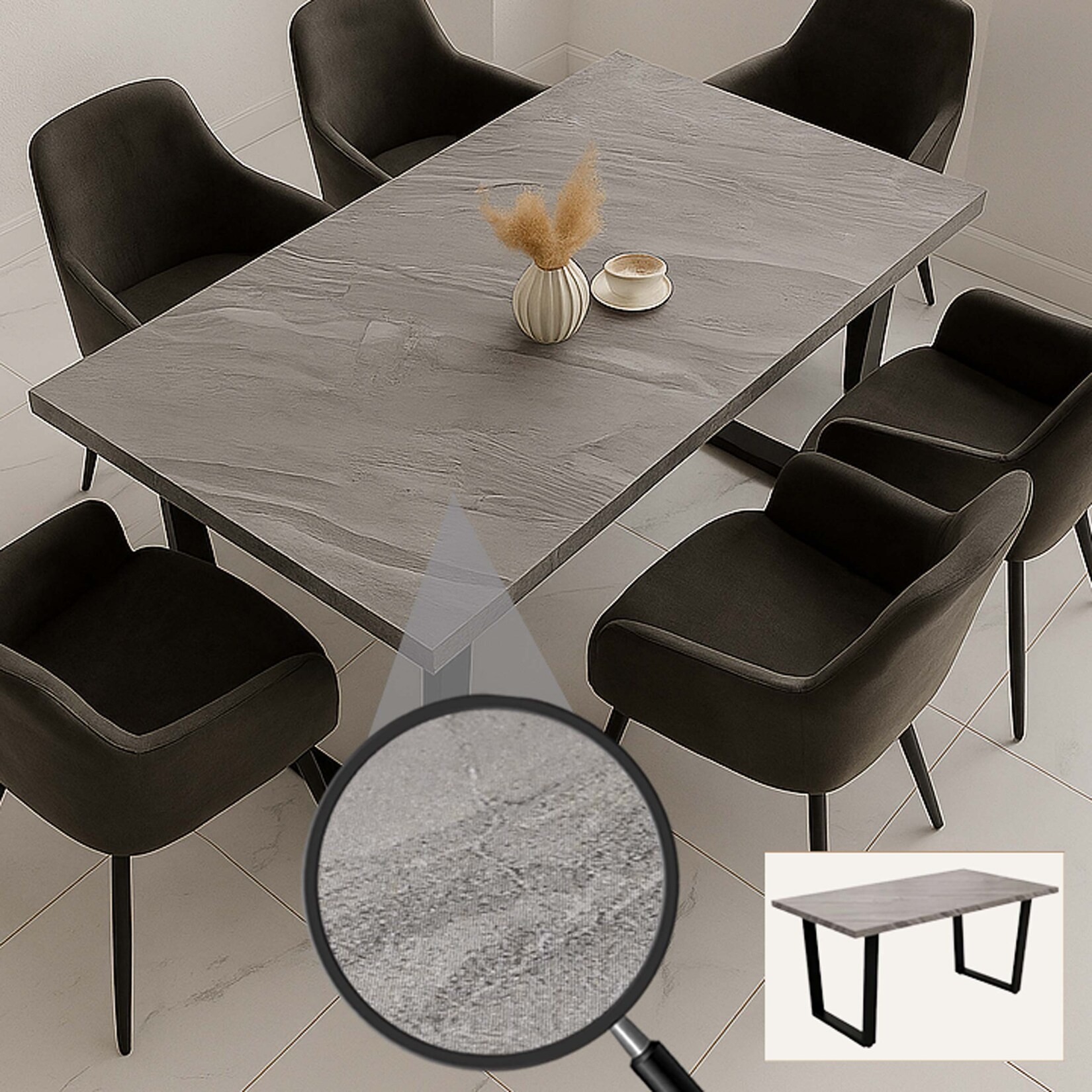 Esszimmertisch MCW-O61, Tisch Küchentisch Esstisch, Industrial MDF Metall 160x90cm ~ Marmor-Optik grau