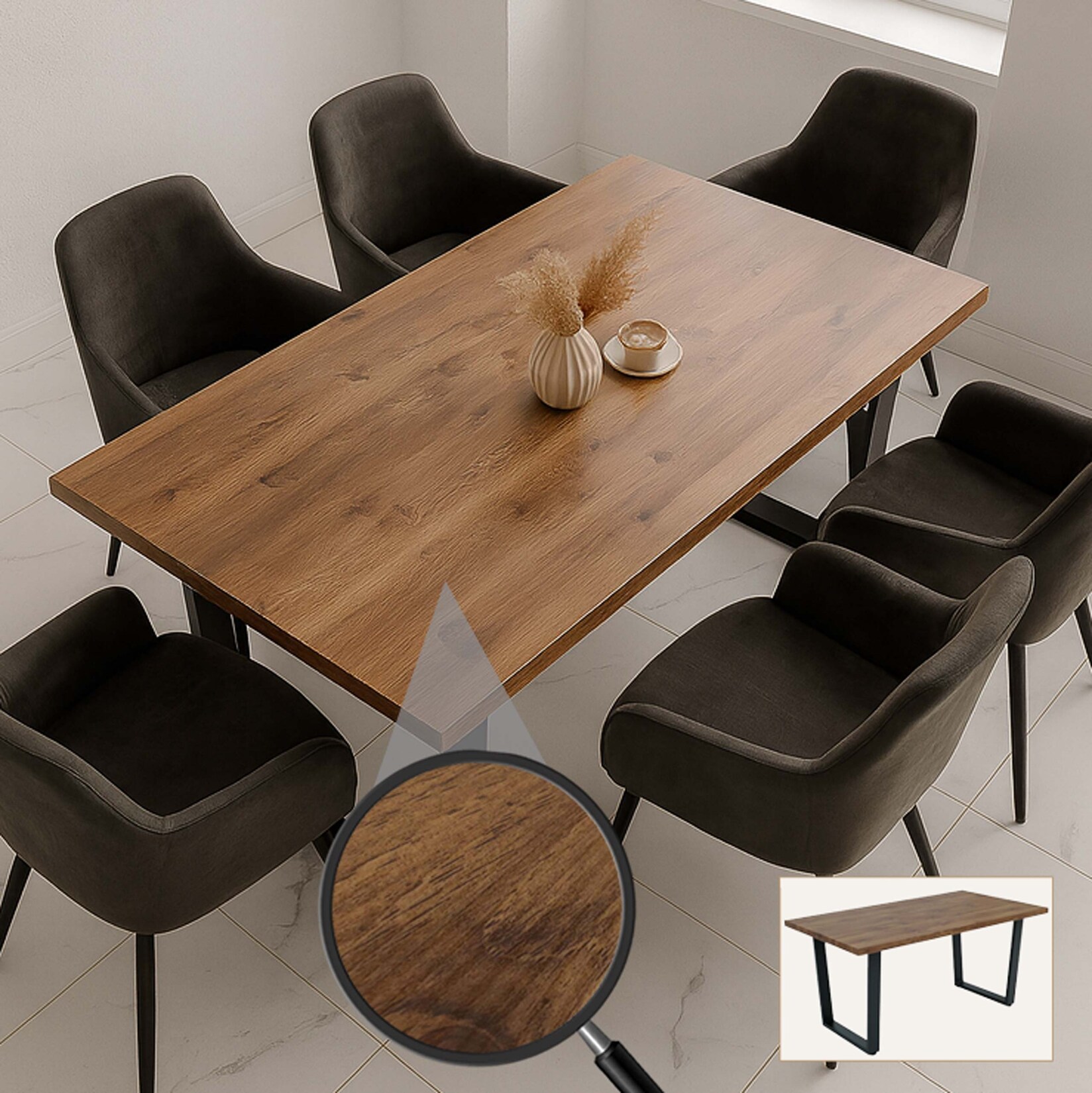 Esszimmertisch MCW-O61, Tisch Küchentisch Esstisch, Industrial MDF Metall 160x90cm ~ Walnuss-Optik