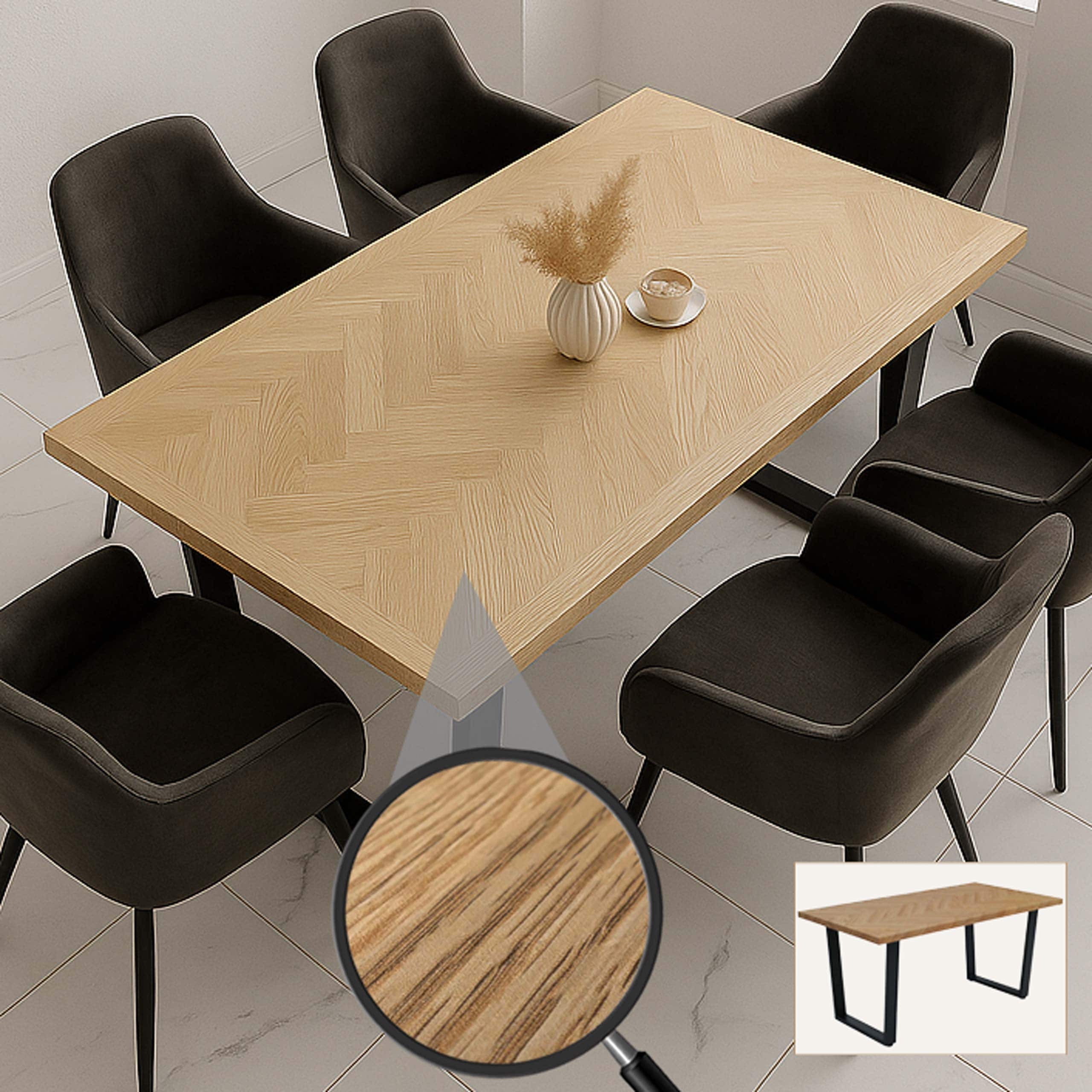 Esszimmertisch MCW-O61, Tisch K&uuml;chentisch Esstisch, Industrial MDF Metall 160x90cm ~ helle Eiche-Optik - Bild 1