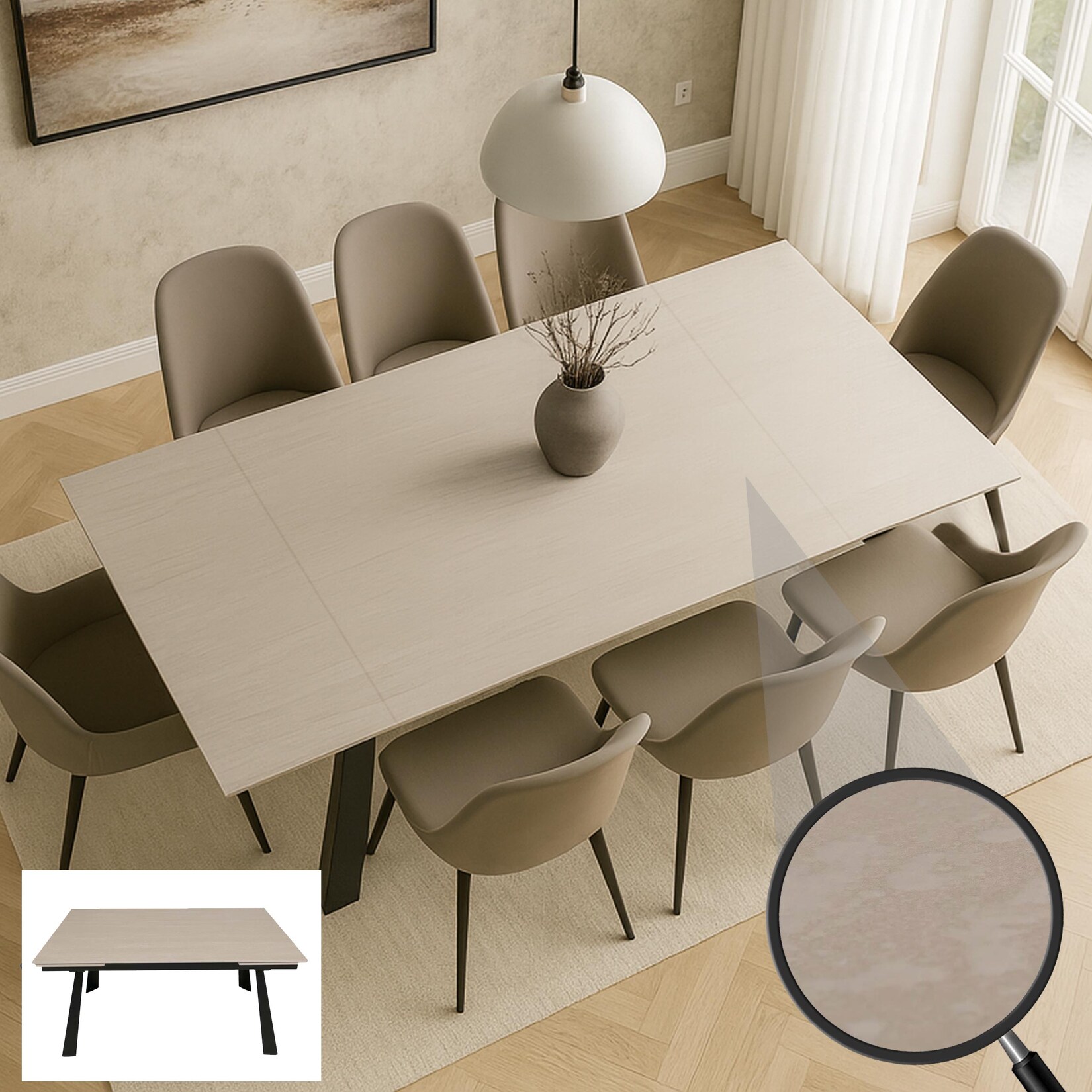Esszimmertisch MCW-O59, Esstisch Ausziehtisch, Sinterstein Metall ausziehbar 76×160-242x91cm ~ Marmor-Optik beige | 04057651773971