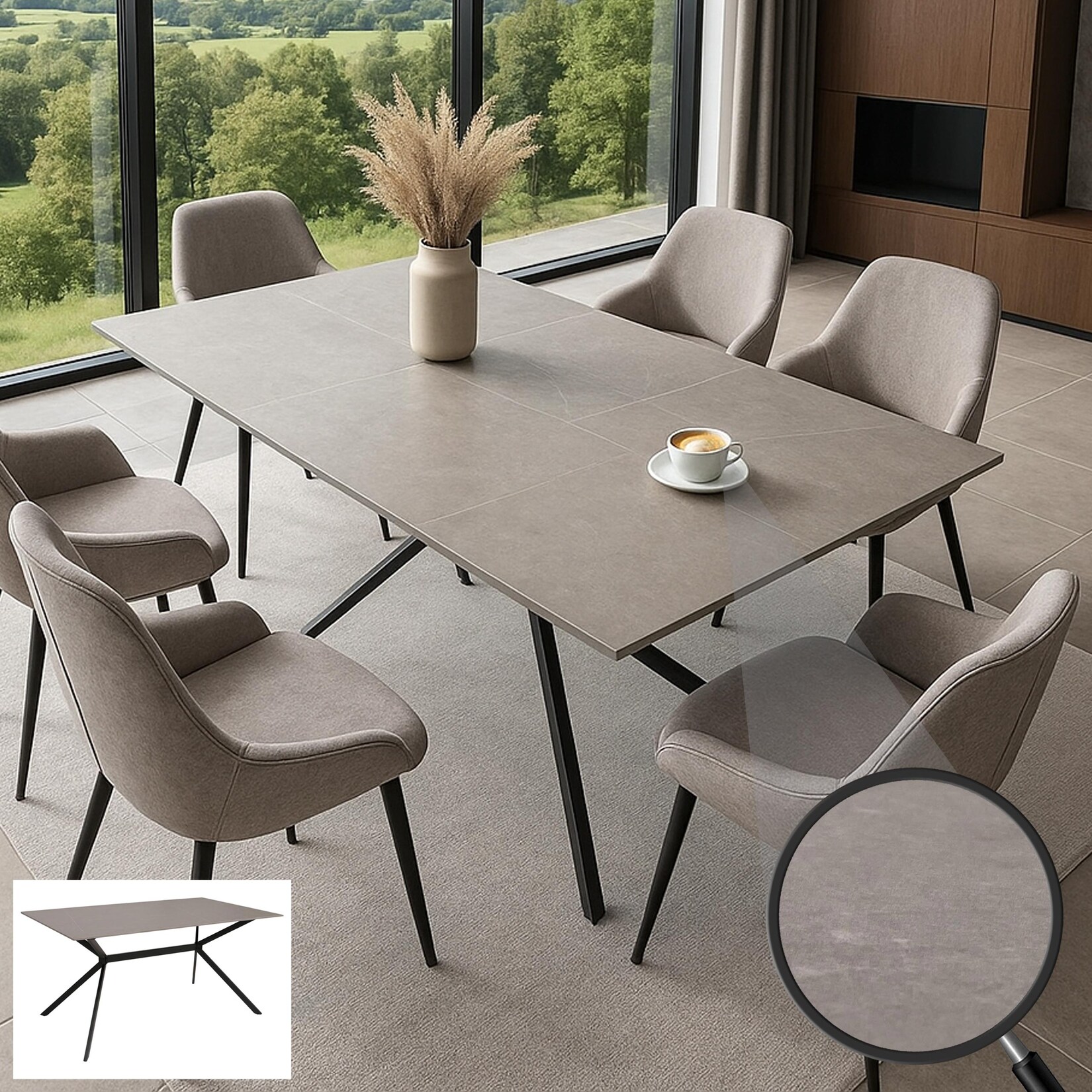 Esszimmertisch MCW-O58, Esstisch Sinterstein Metall, Marmor-Optik 160cm ~ grau
