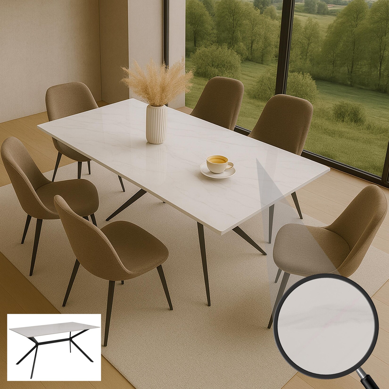 Esszimmertisch MCW-O58, Esstisch Sinterstein Metall, Marmor-Optik 160cm ~ weiß | 04057651808086