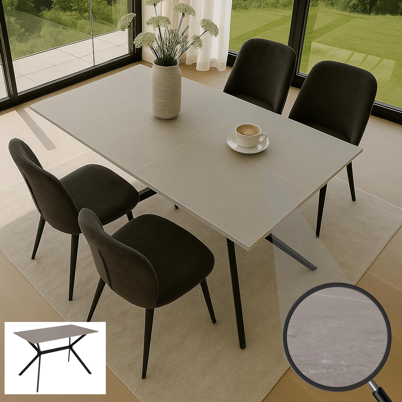 Esszimmertisch MCW-O58, Esstisch Sinterstein Metall, Marmor-Optik 120cm ~ grau