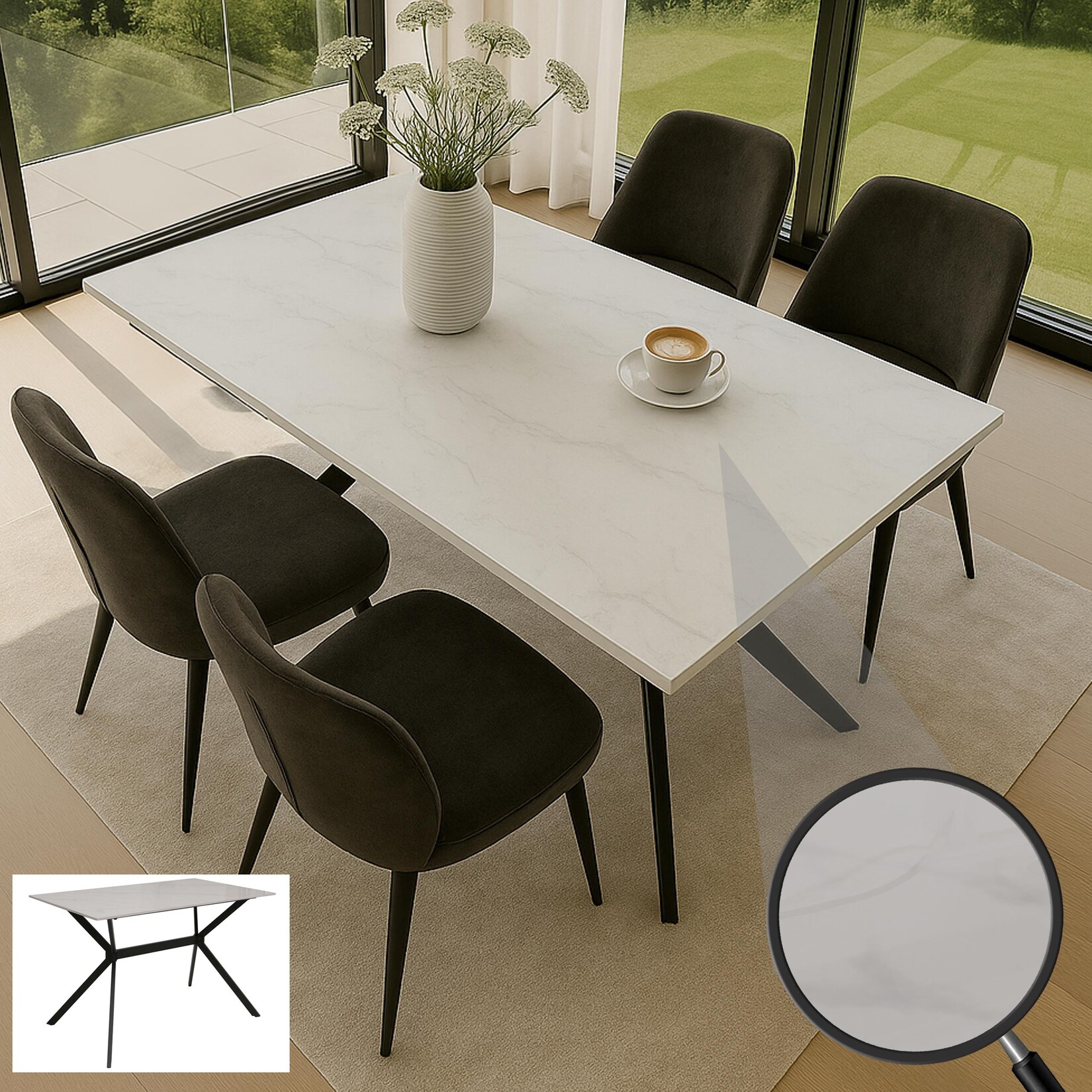 Esszimmertisch MCW-O58, Esstisch Sinterstein Metall, Marmor-Optik 120cm ~ weiß
