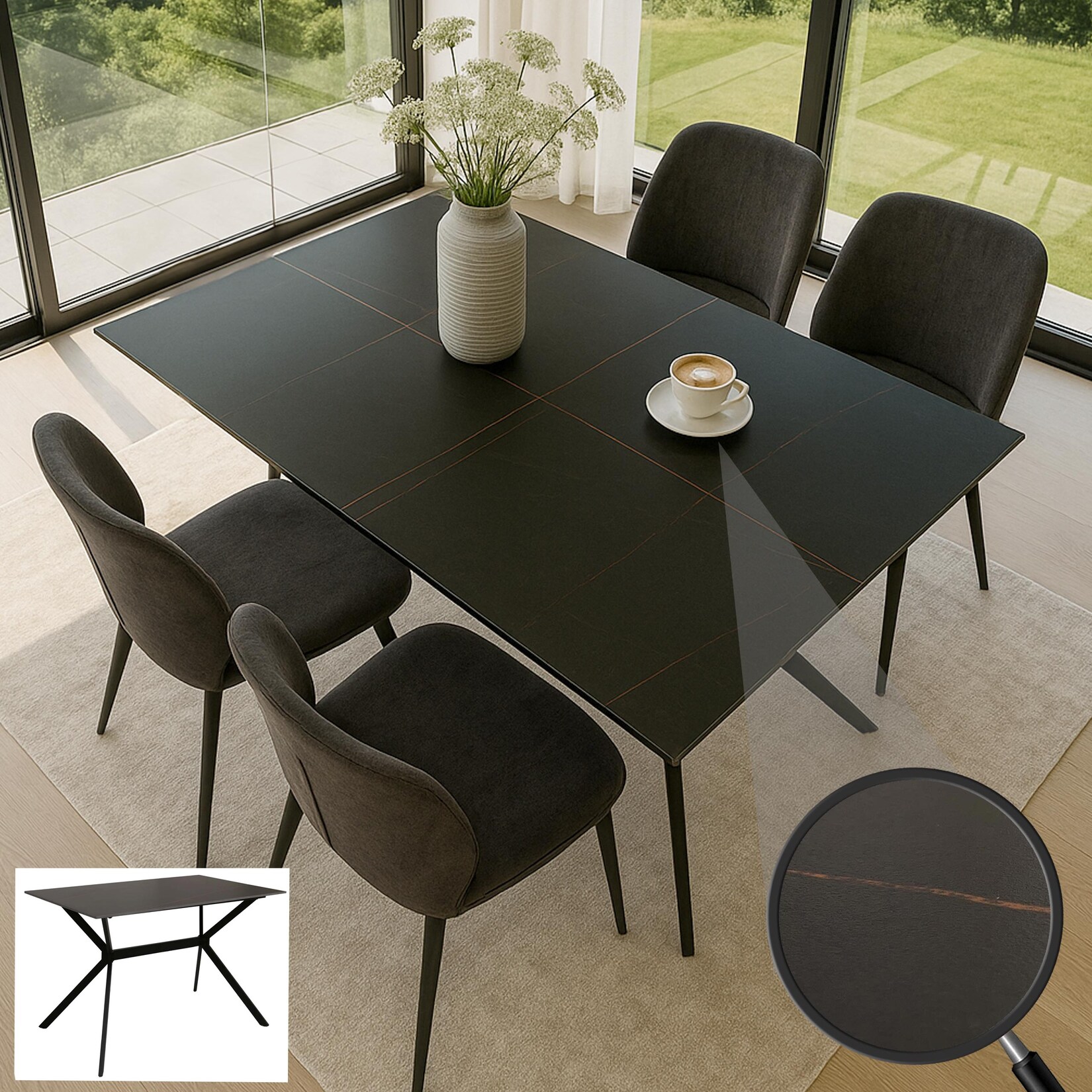 Esszimmertisch MCW-O58, Esstisch Sinterstein Metall, Marmor-Optik 120cm ~ schwarz-gold