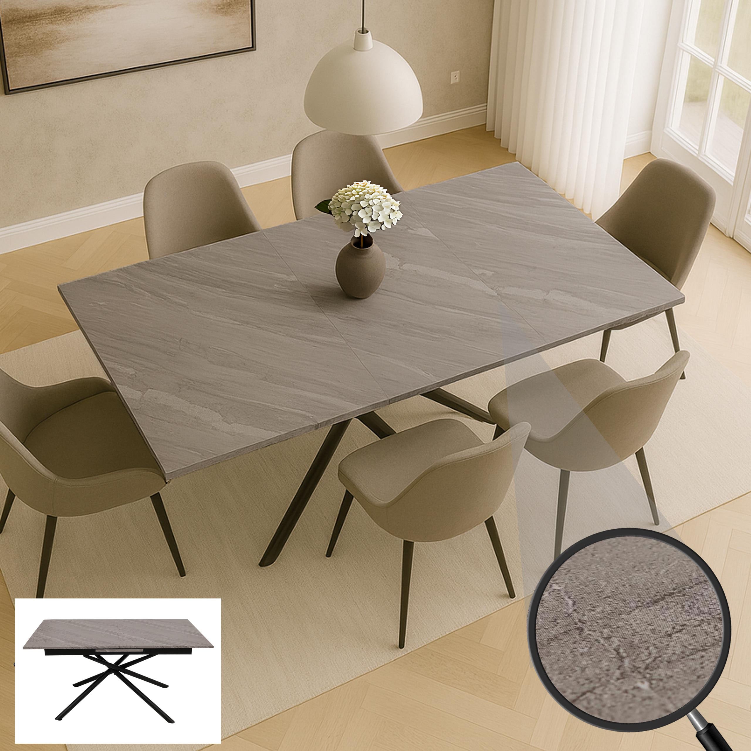 Esszimmertisch MCW-O57, Ausziehtisch Esstisch, Eisen MDF ausziehbar 160-200x90cm ~ Marmor-Optik grau - Bild 1