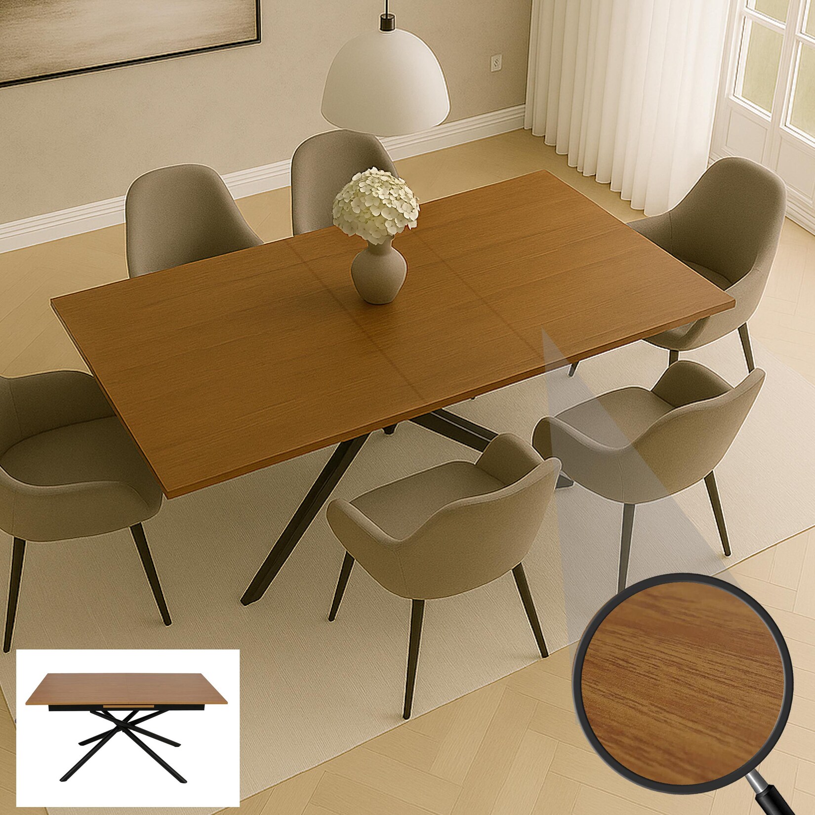 Esszimmertisch MCW-O57, Ausziehtisch Esstisch, Eisen MDF ausziehbar 160-200x90cm ~ Walnuss-Optik