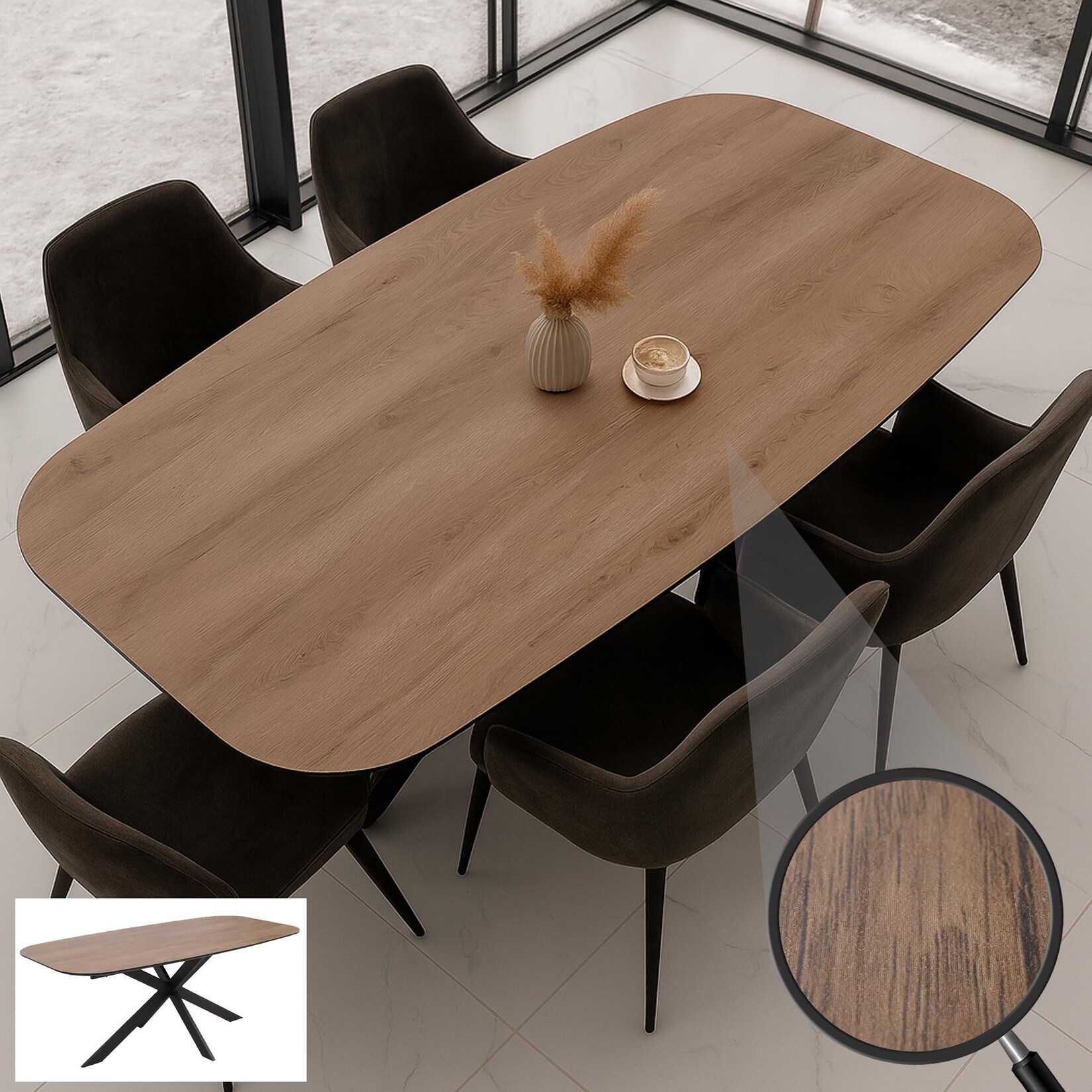 Esszimmertisch MCW-O56, Tisch Esstisch, MDF Metall 200x100cm ~ Walnuss-Optik