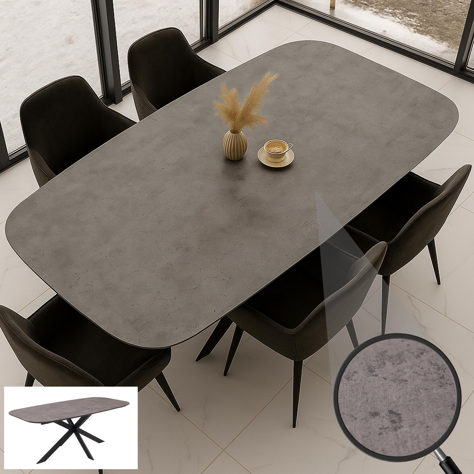 Esszimmertisch MCW-O56, Tisch Esstisch, MDF Metall 200x100cm ~ graue Stein-Optik