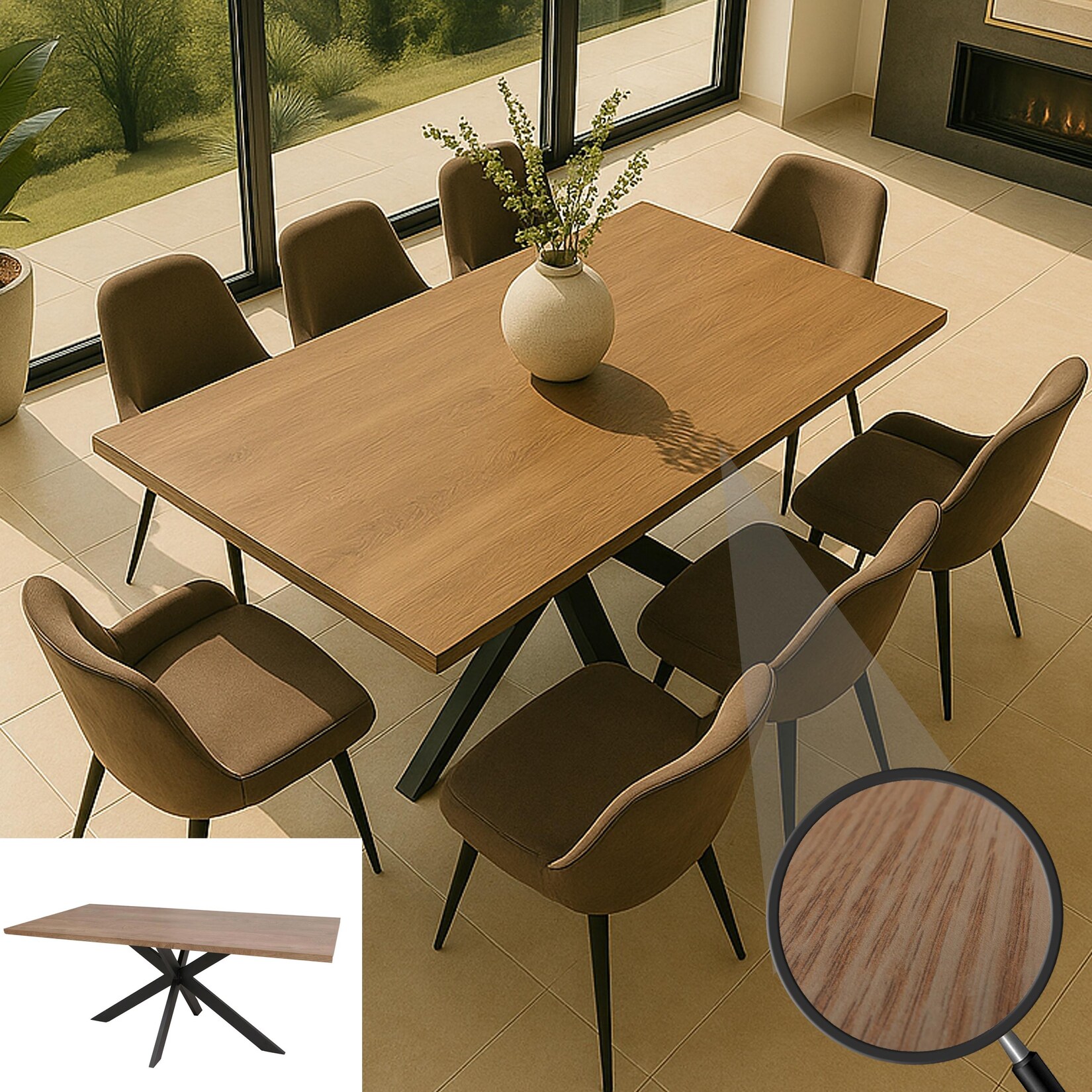 Esszimmertisch MCW-O55, Küchentisch Tisch Esstisch, Industrial MDF Metall 180cm ~ Walnuss-Optik