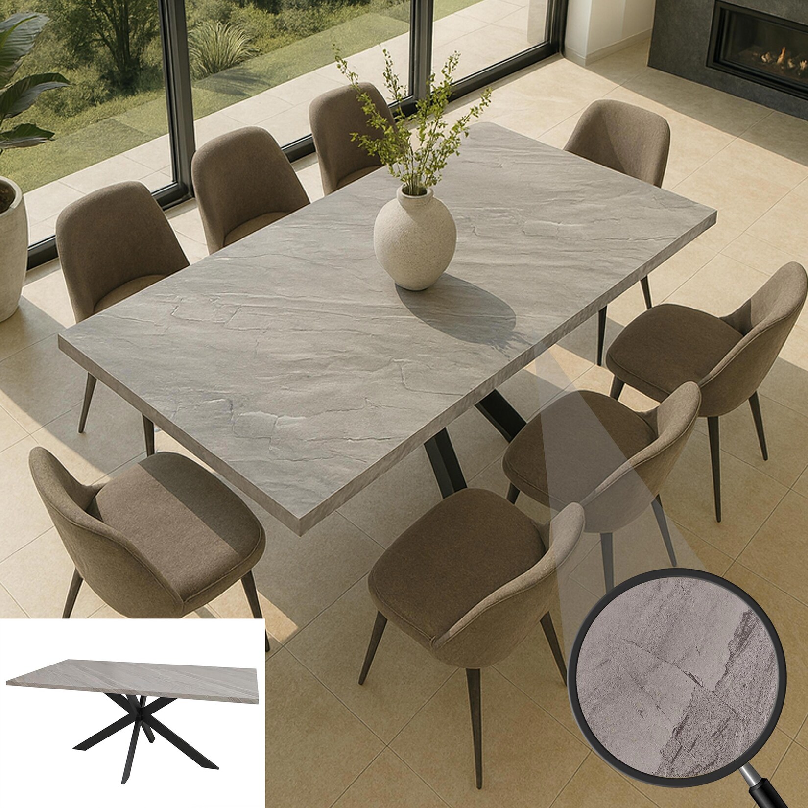 Esszimmertisch MCW-O55, Küchentisch Tisch Esstisch, Industrial MDF Metall 180cm ~ Marmor-Optik grau