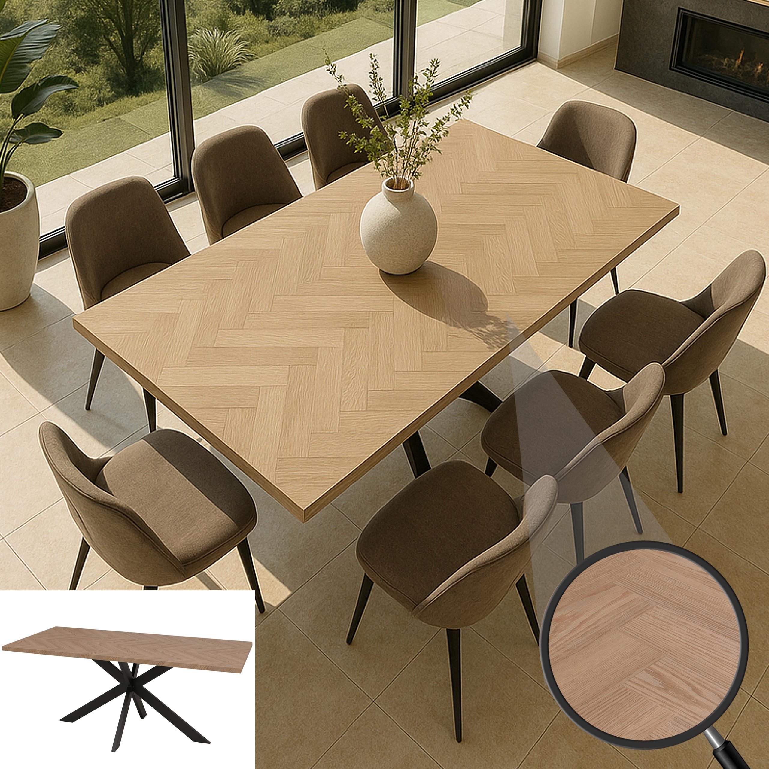 Esszimmertisch MCW-O55, K&uuml;chentisch Tisch Esstisch, Industrial MDF Metall 180cm ~ helle Eiche-Optik - Bild 1