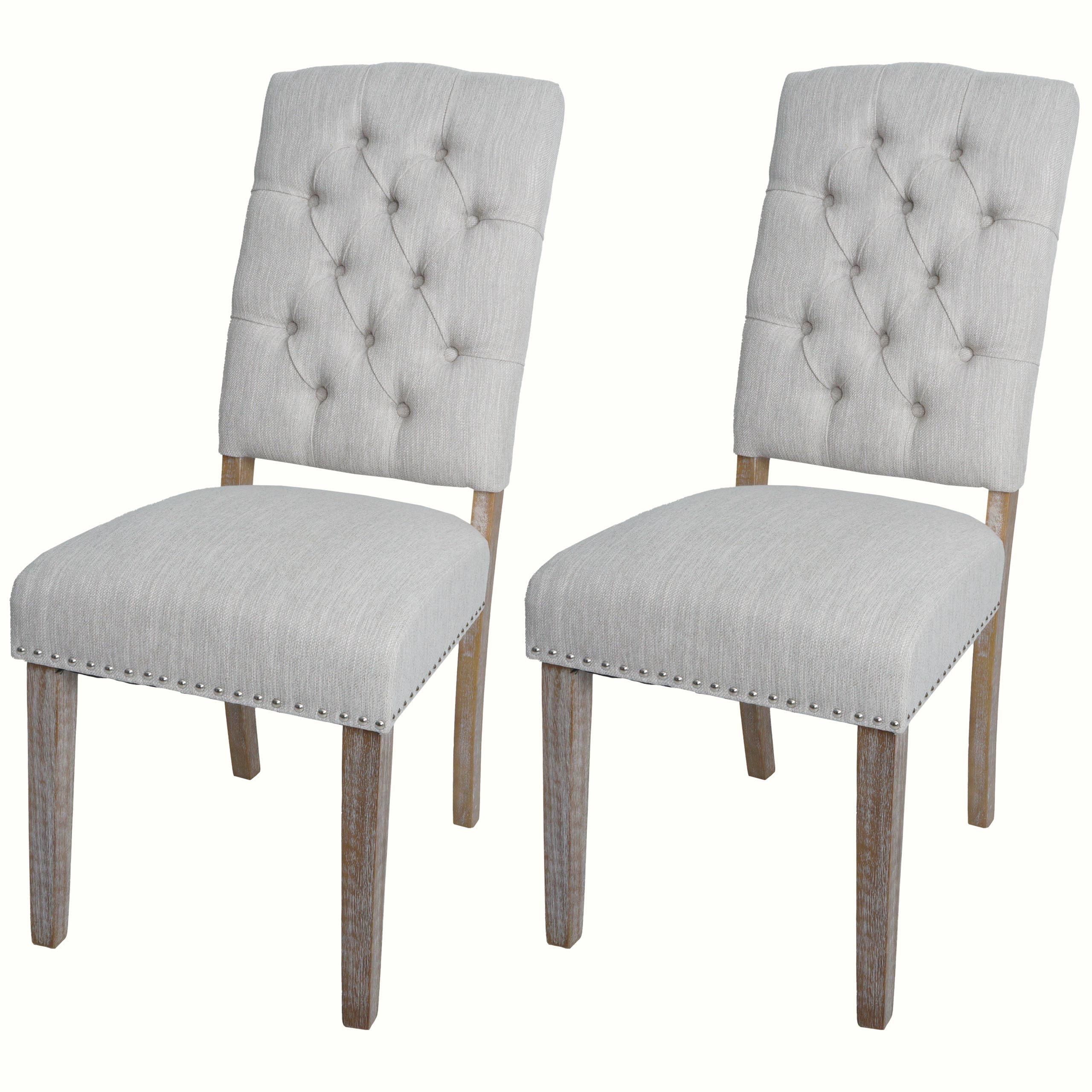 2er-Set Esszimmerstuhl MCW-O66b, K&uuml;chenstuhl Polsterstuhl, Chesterfield Nieten Stoff/Textil, hellgrau - Bild 1