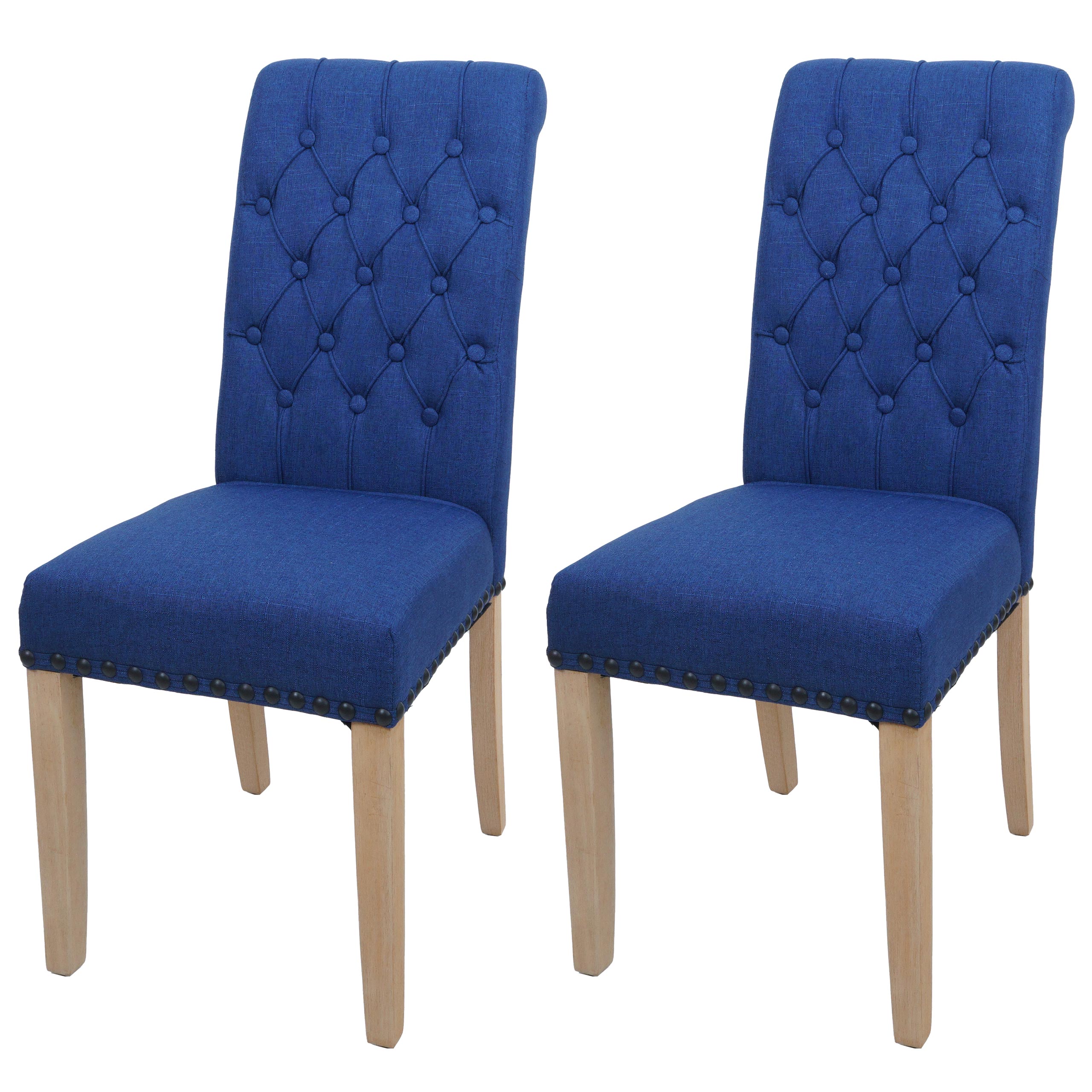 2er-Set Esszimmerstuhl MCW-O66, K&uuml;chenstuhl Polsterstuhl, Chesterfield Nieten Stoff/Textil ~ dunkelblau - Bild 1