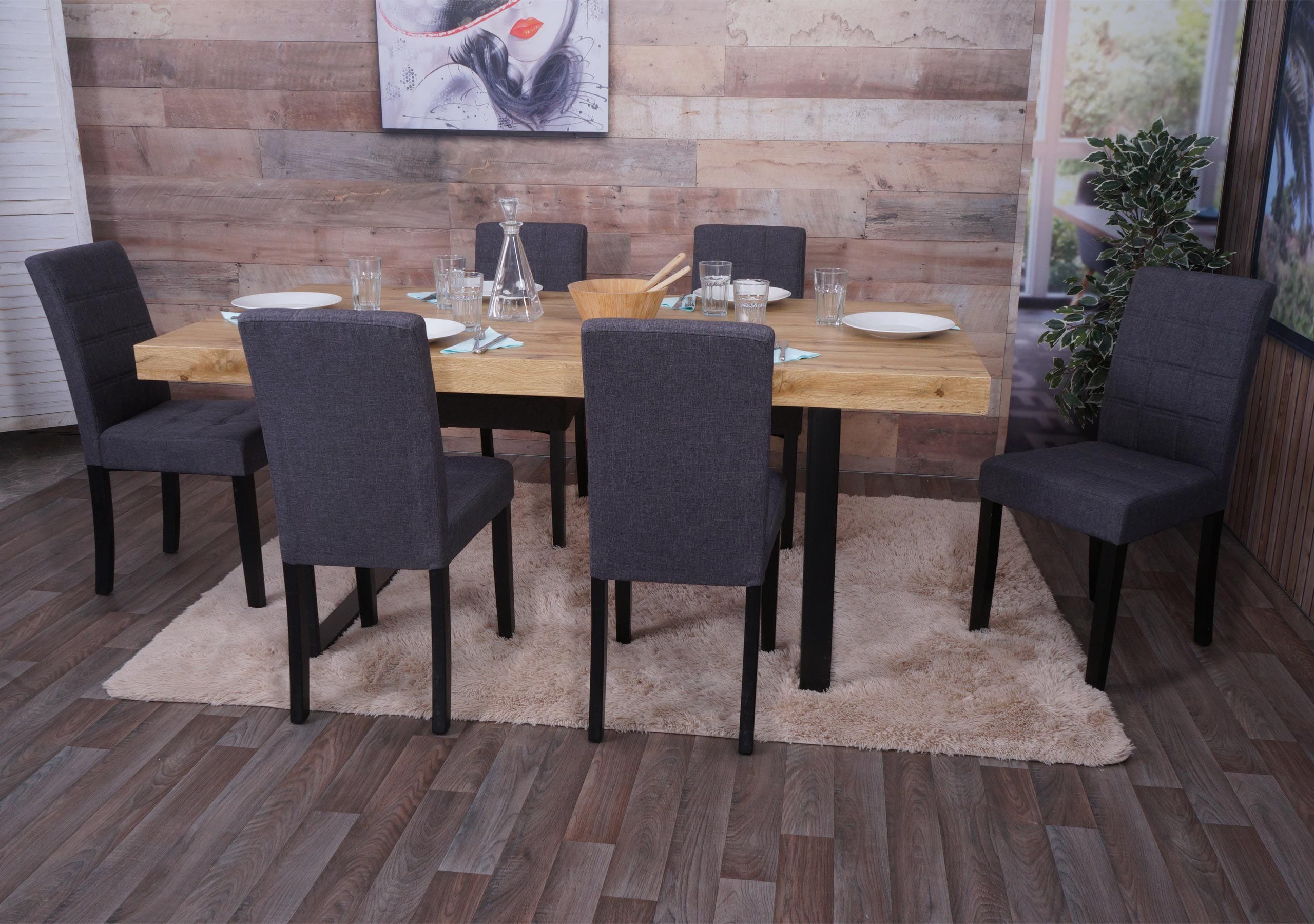 6er-Set Esszimmerstuhl MCW-O65b, K&uuml;chenstuhl Polsterstuhl Lehnstuhl, Stoff/Textil (280g/m&sup2;), dunkelgrau - Bild 1