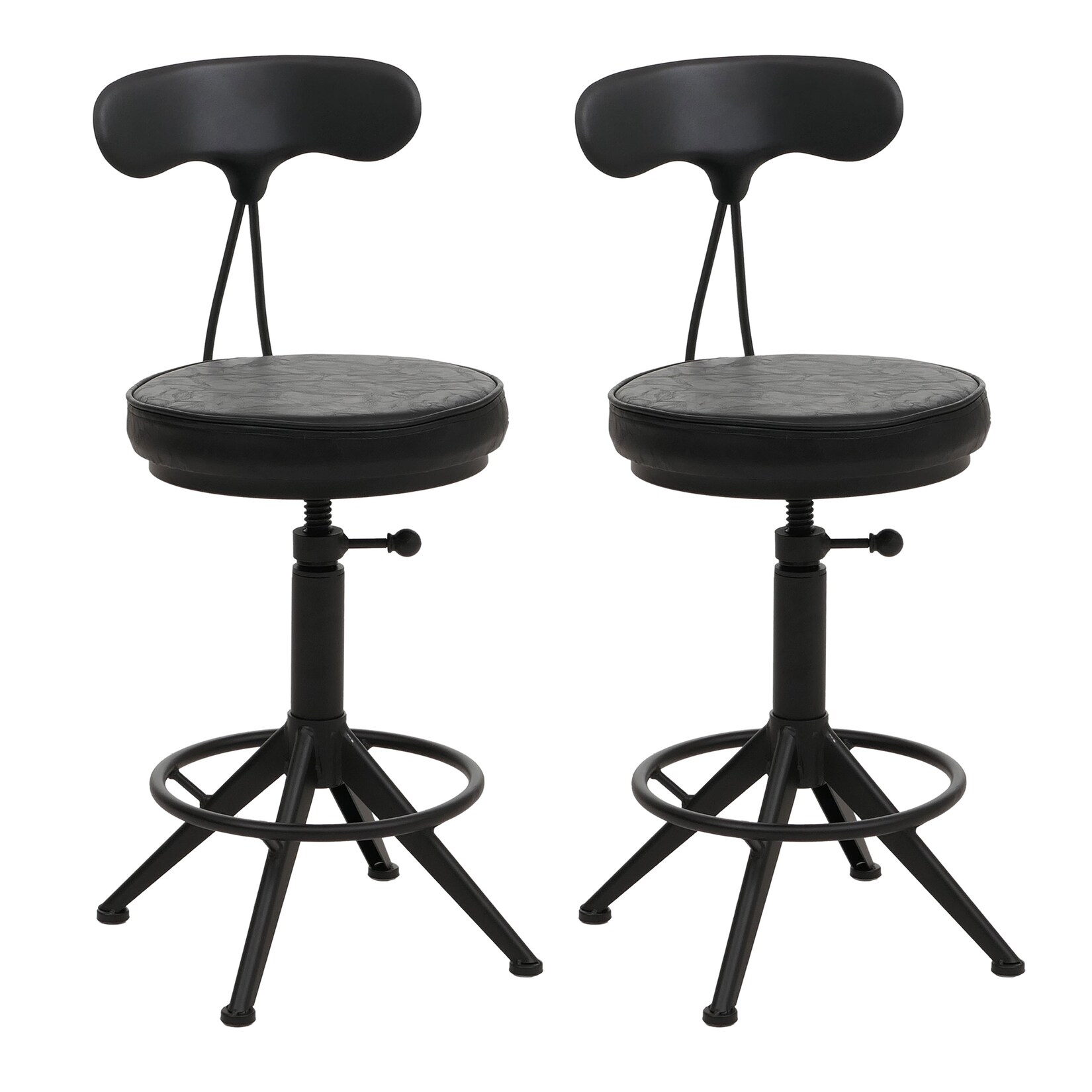 2er-Set Barhocker MCW-O84, Barstuhl Drehhocker Industrial höhenverstellbar, Kunstleder Metall ~ schwarz | 04057651787992