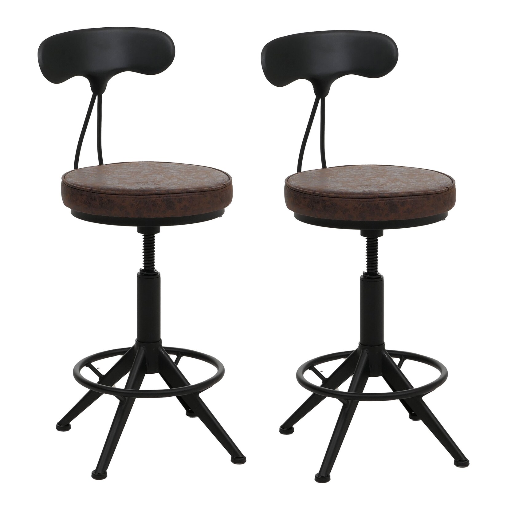 2er-Set Barhocker MCW-O84, Barstuhl Drehhocker Industrial höhenverstellbar, Kunstleder Metall ~ braun-schwarz