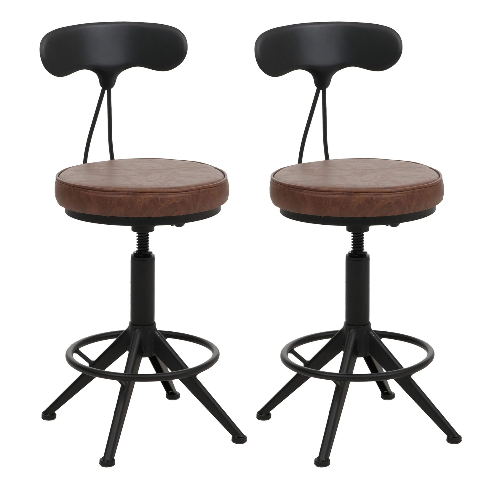 2er-Set Barhocker MCW-O84, Barstuhl Drehhocker Industrial höhenverstellbar, Kunstleder Metall ~ braun