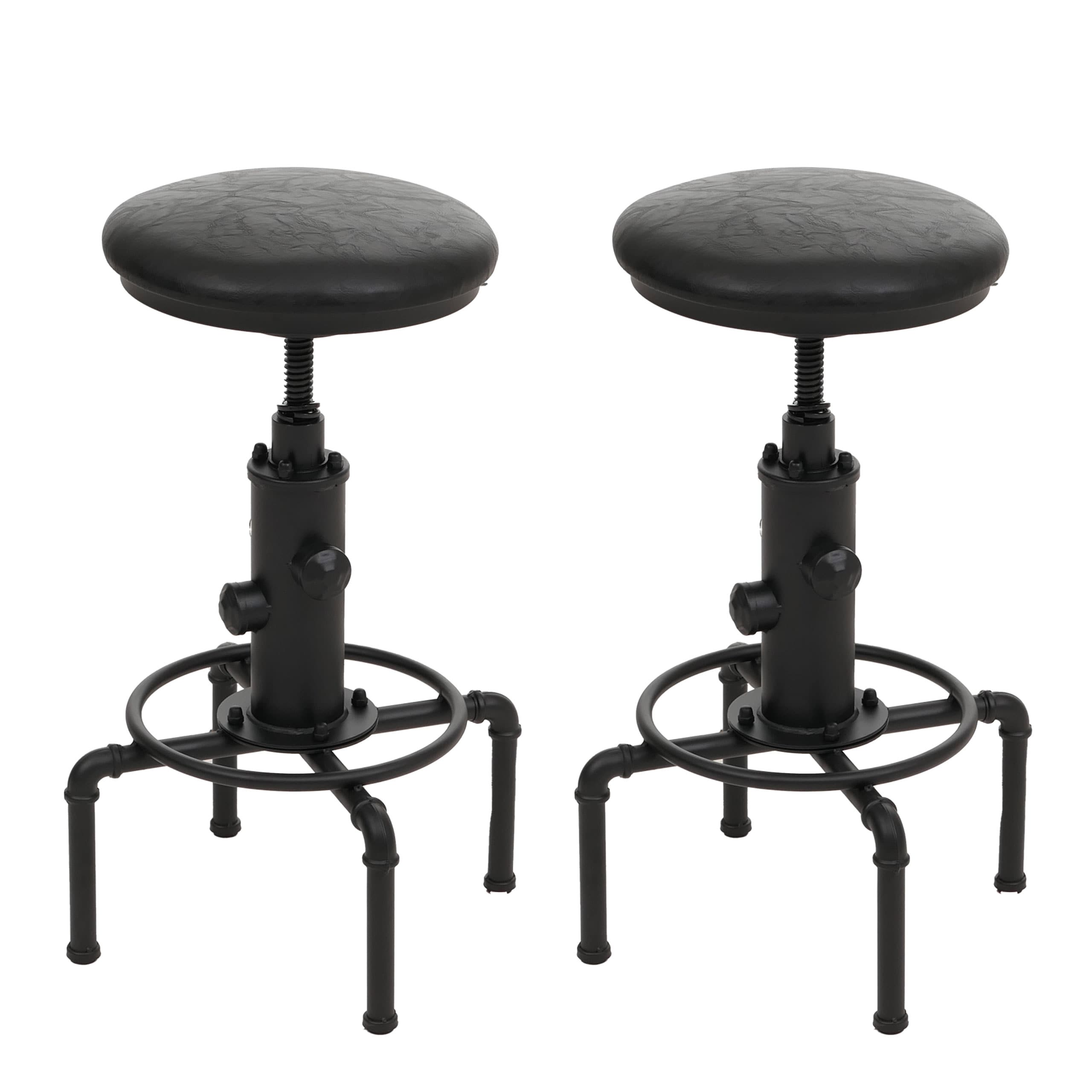 2er-Set Barhocker MCW-N23, Barstuhl Tresenhocker h&ouml;henverstellbar drehbar Industrial Metall Kunstleder ~ schwarz - Bild 1