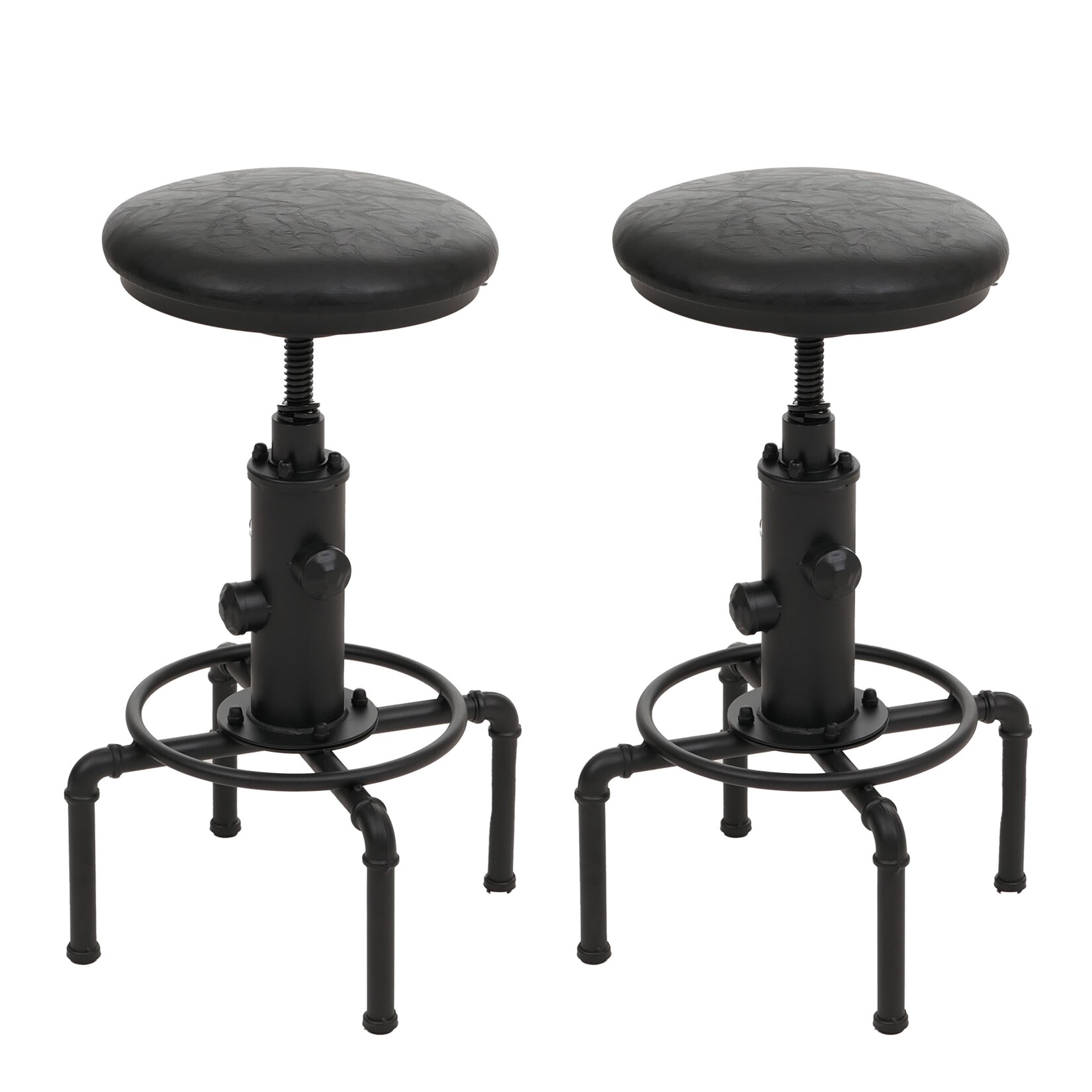 2er-Set Barhocker MCW-N23, Barstuhl Tresenhocker höhenverstellbar drehbar Industrial Metall Kunstleder ~ schwarz