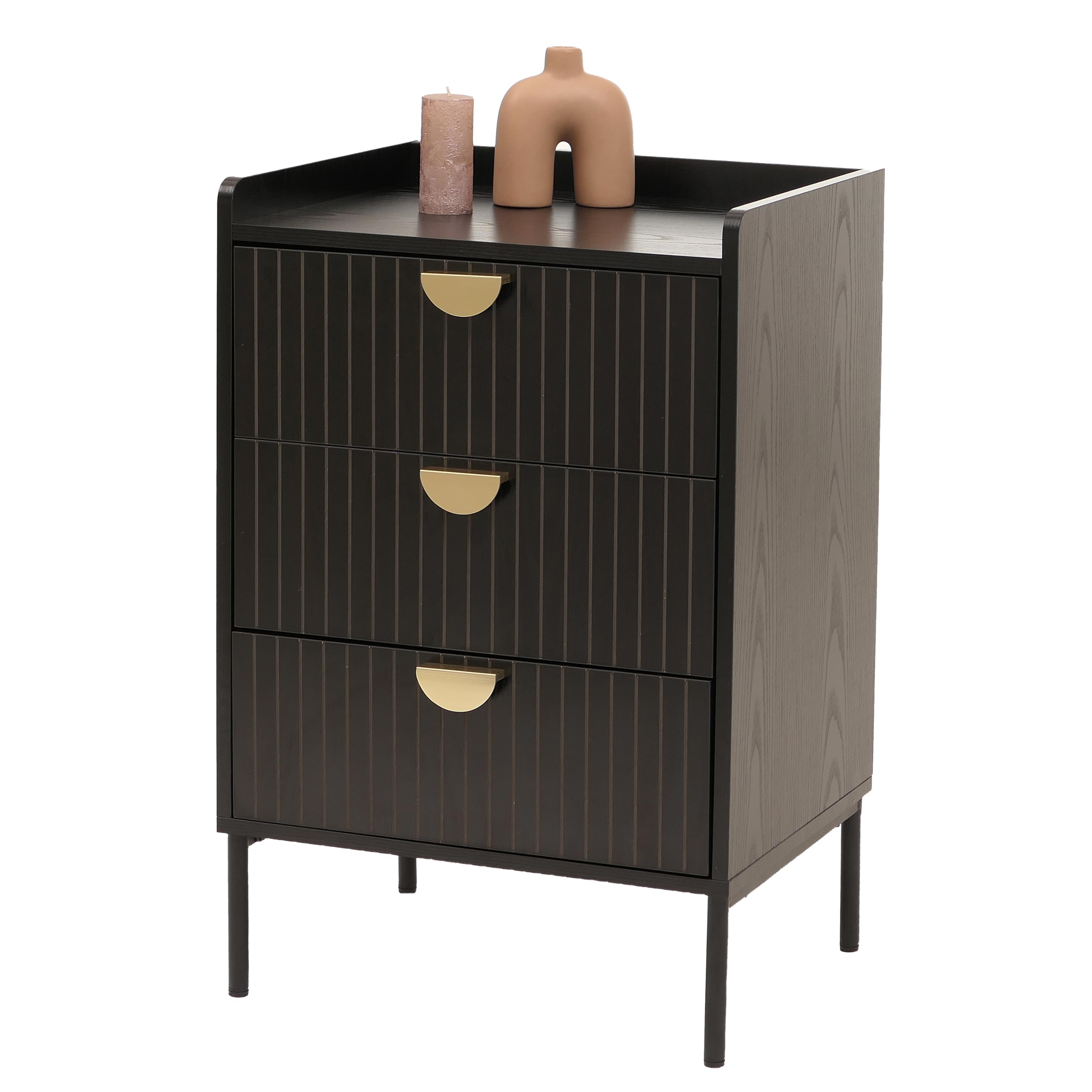 Kommode MCW-O39, Highboard Schrank, 3 Schubladen Melamin MDF 95x50x42cm ~ Holzoptik schwarz - Bild 1