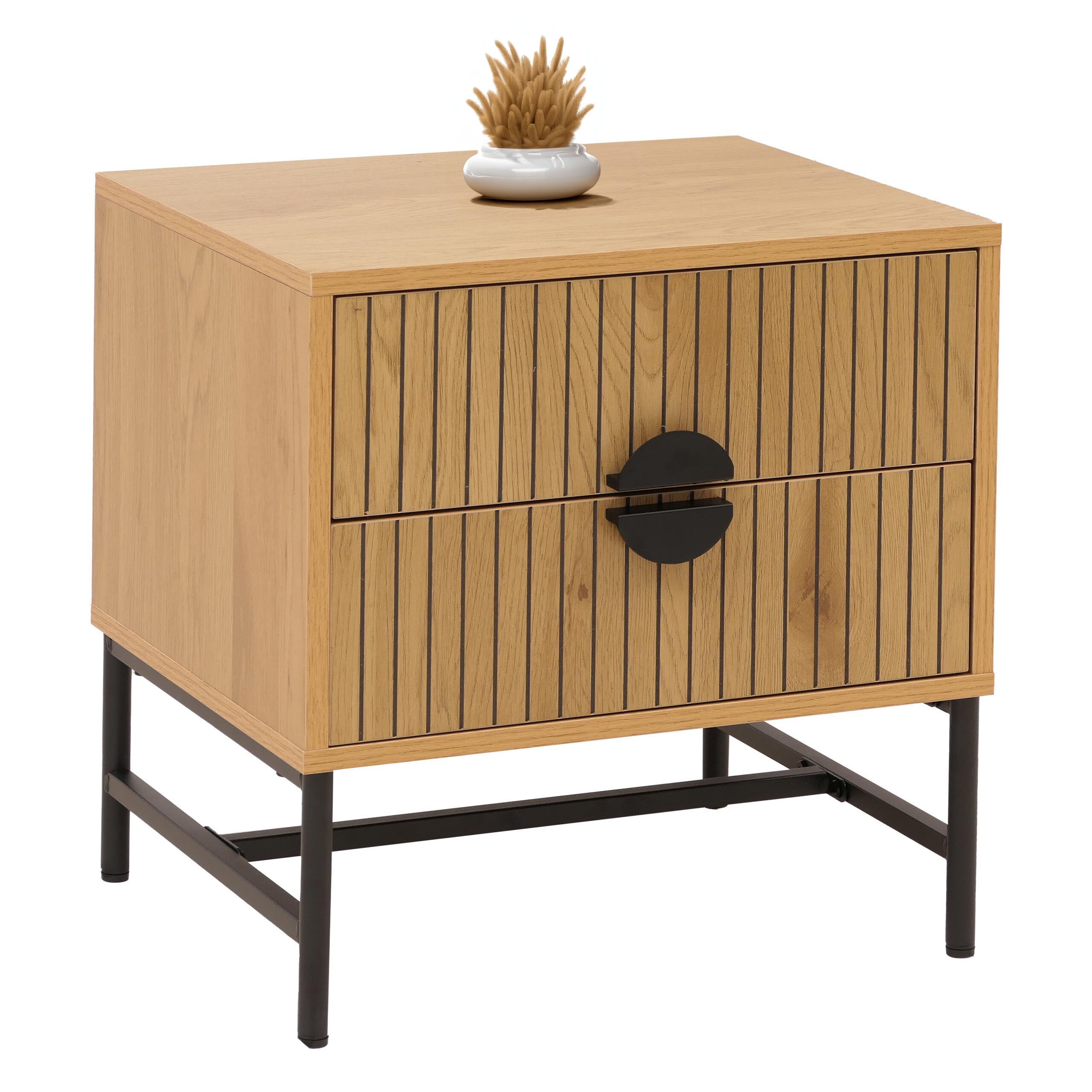 Nachttisch MCW-O39, Beistelltisch Nachtschrank Schrank, Schublade Melamin MDF Metall 50x48x39cm ~ natur - Bild 1