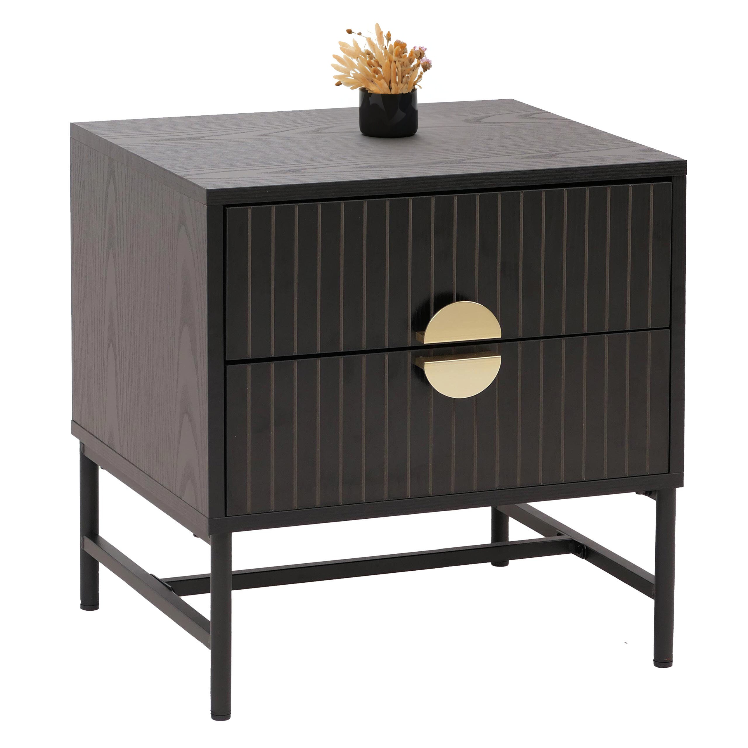 Nachttisch MCW-O39, Beistelltisch Nachtschrank Schrank, Schublade Melamin MDF Metall 50x48x39cm ~ Holzoptik schwarz - Bild 1