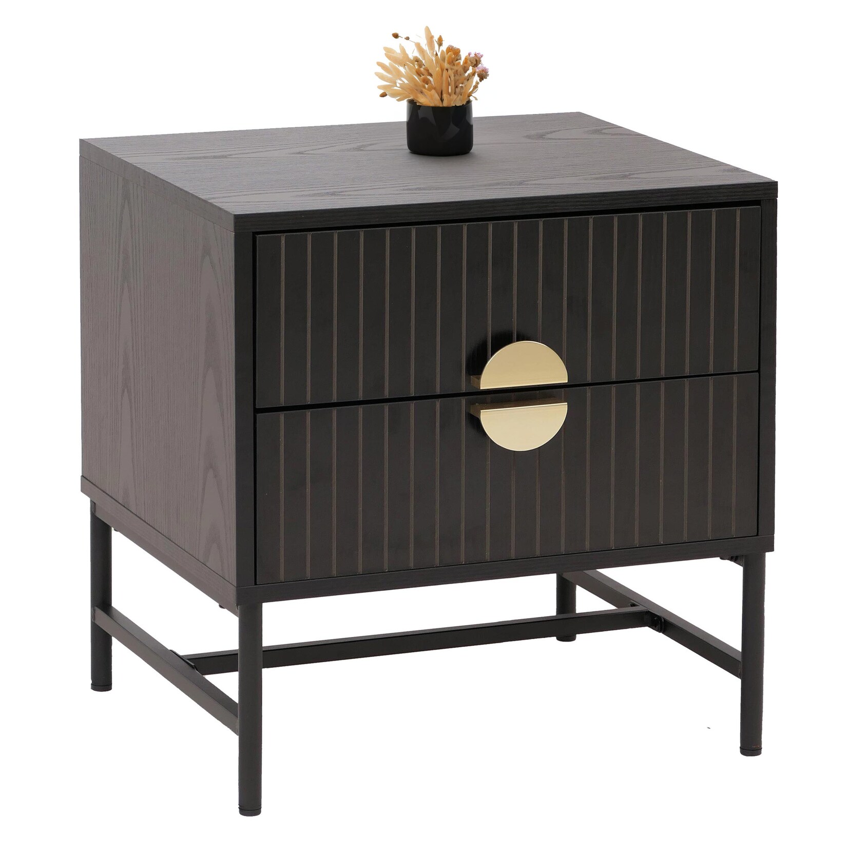 Nachttisch MCW-O39, Beistelltisch Nachtschrank Schrank, Schublade Melamin MDF Metall 50x48x39cm ~ Holzoptik schwarz