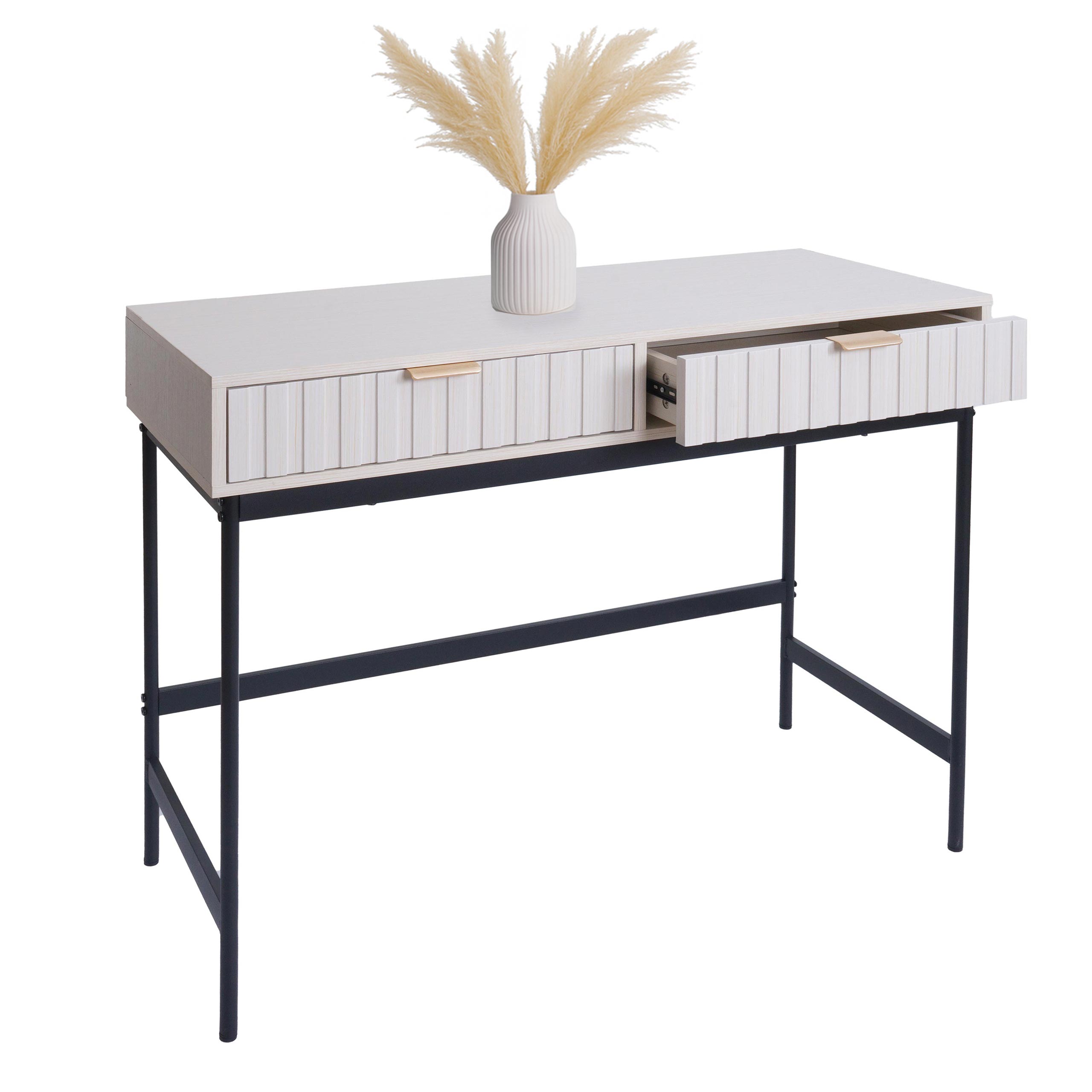 Konsolentisch MCW-O41, Telefontisch Ablagetisch, Industrial Schublade Melamin 85x100x40cm ~ Holzoptik wei&szlig; - Bild 1