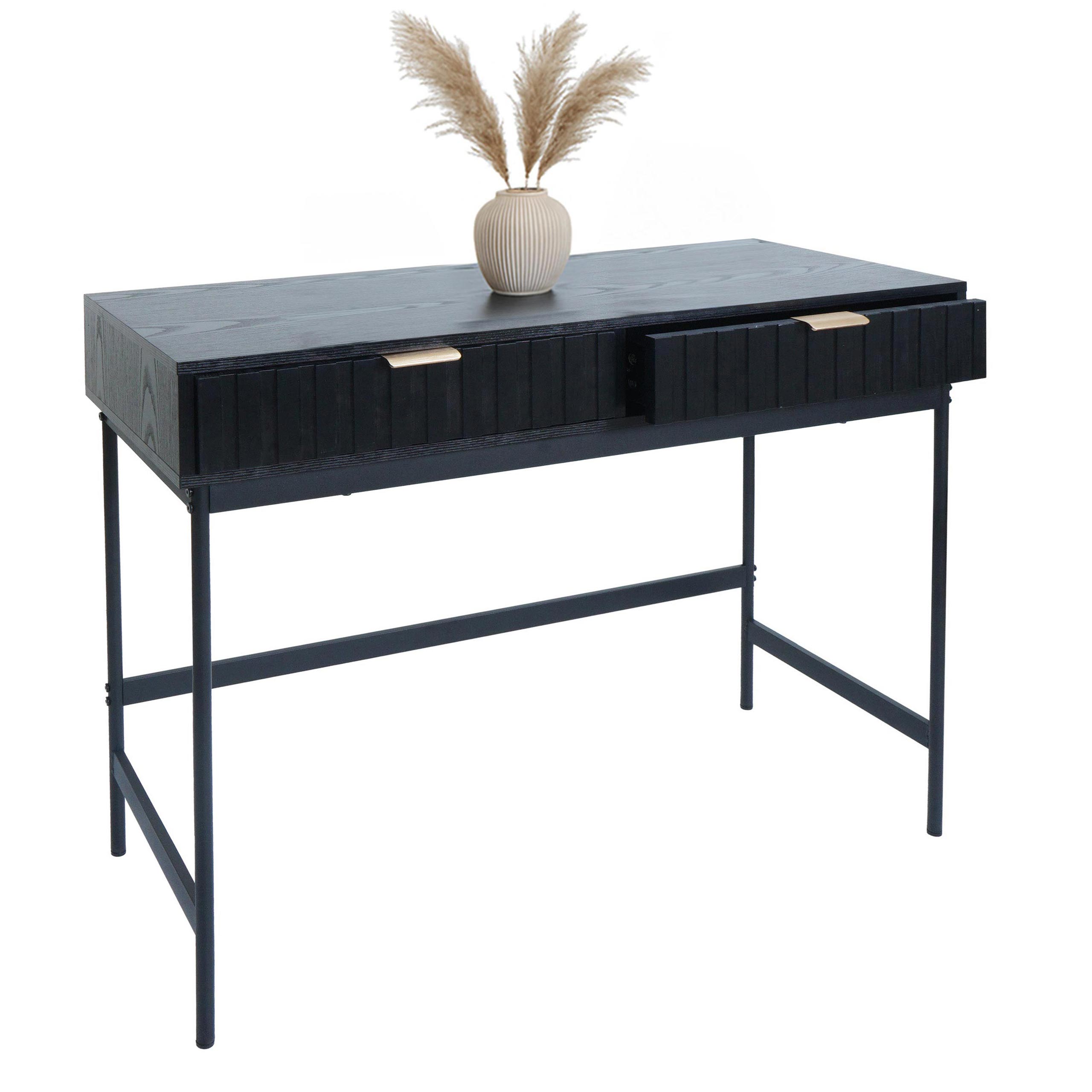 Konsolentisch MCW-O41, Telefontisch Ablagetisch, Industrial Schublade Melamin 85x100x40cm ~ Holzoptik schwarz - Bild 1