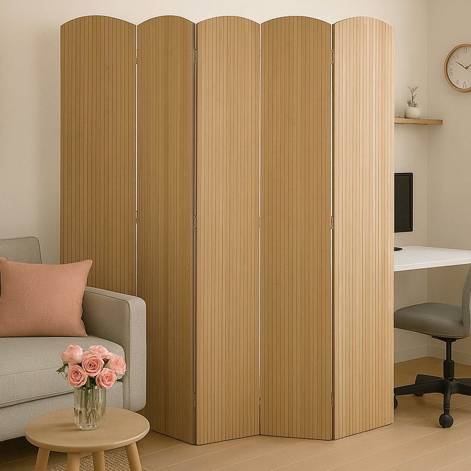 Bambus Paravent MCW-O30, Raumteiler Trennwand Sichtschutz, zusammenklappbar 5 Paneele 170x204cm | 04057651886756