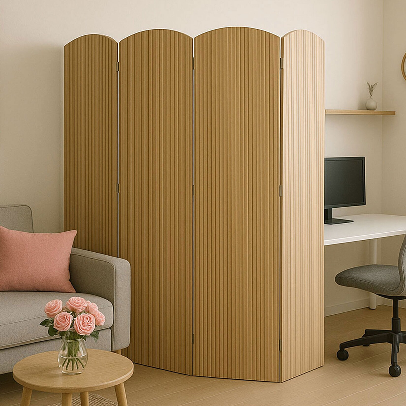 Bambus Paravent MCW-O30, Raumteiler Trennwand Sichtschutz, zusammenklappbar 4 Paneele 170x162cm | 04057651903224