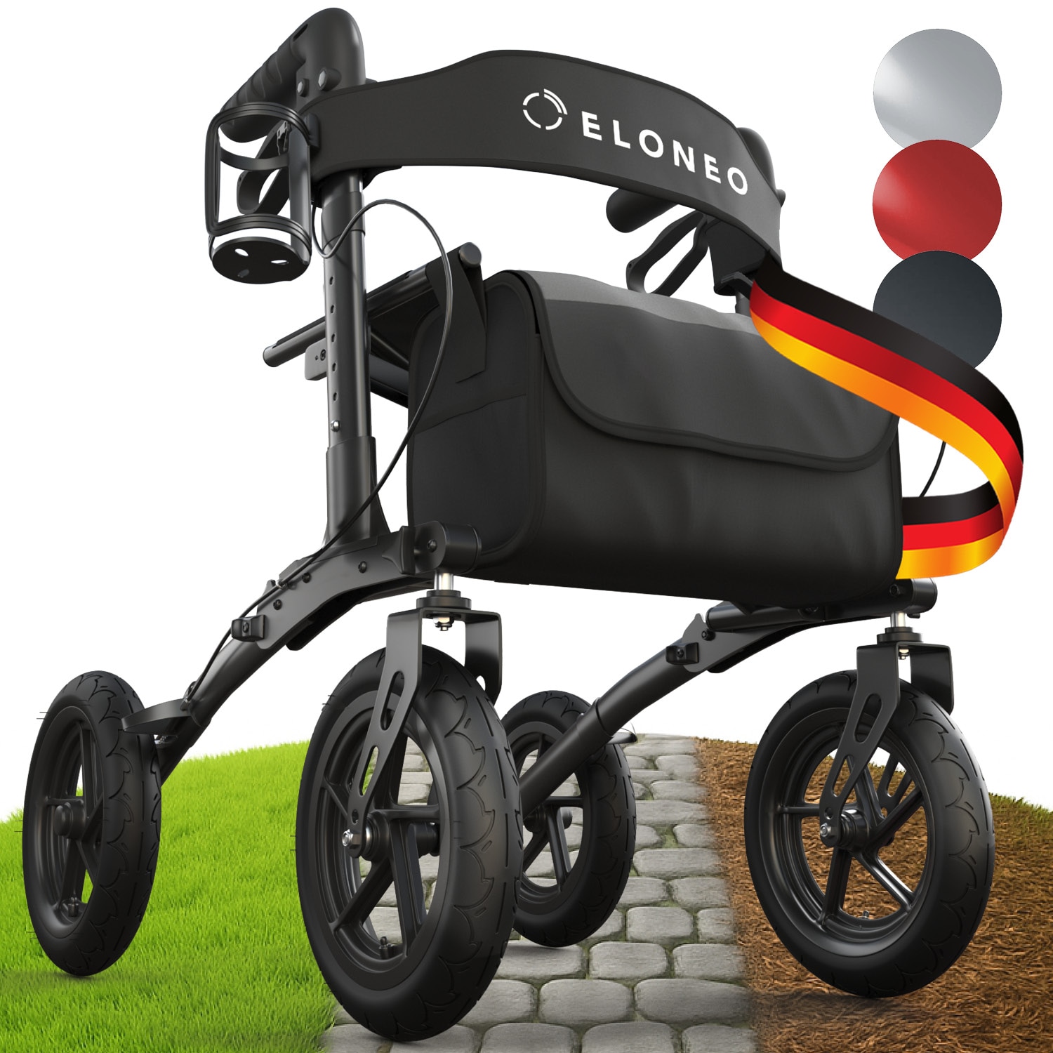 Outdoor Rollator mit Luftbereifung, Schwarz - Bild 1