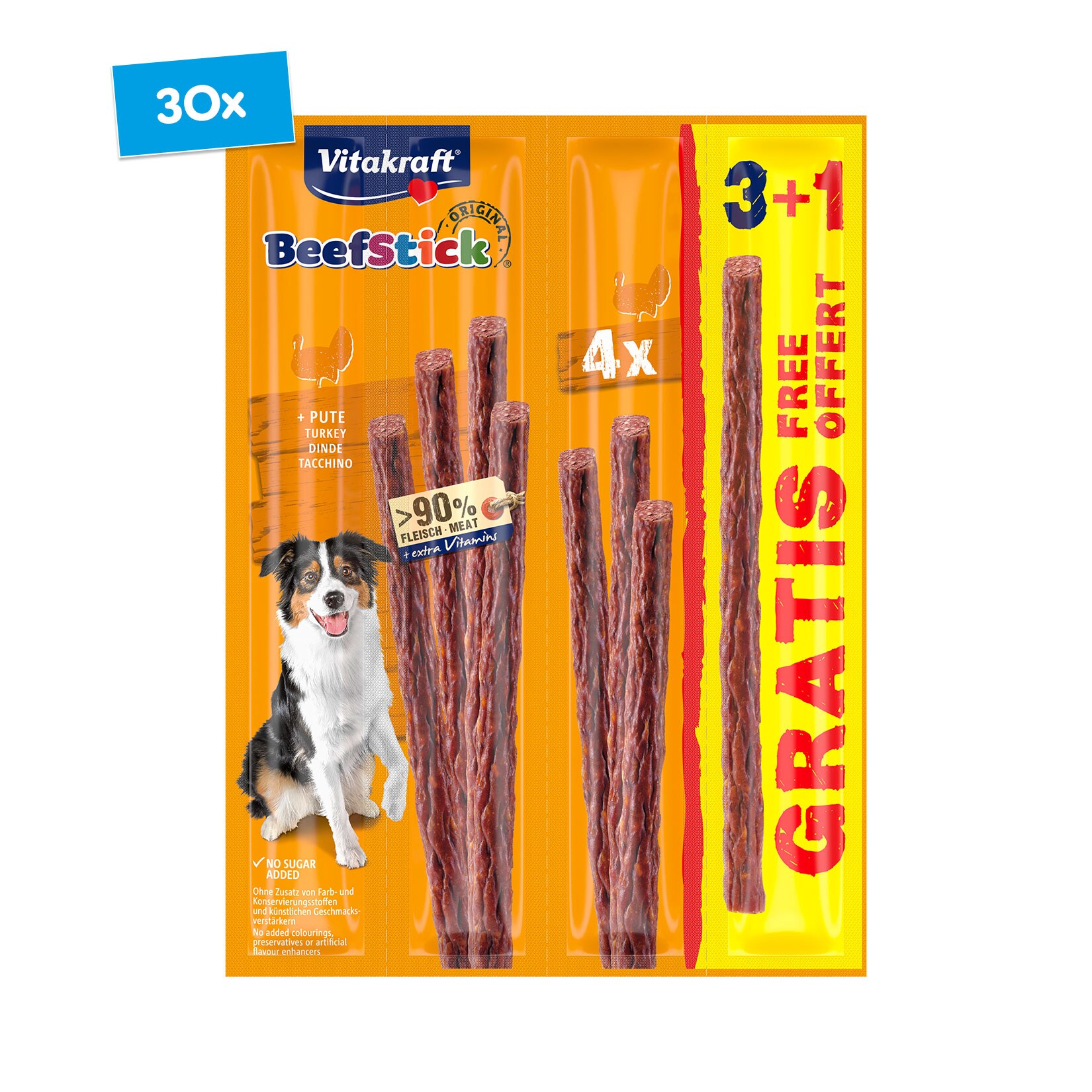 Vitakraft Hundefutter Beef Stick Pute 3+1 48 g, 30er Pack - Bild 1