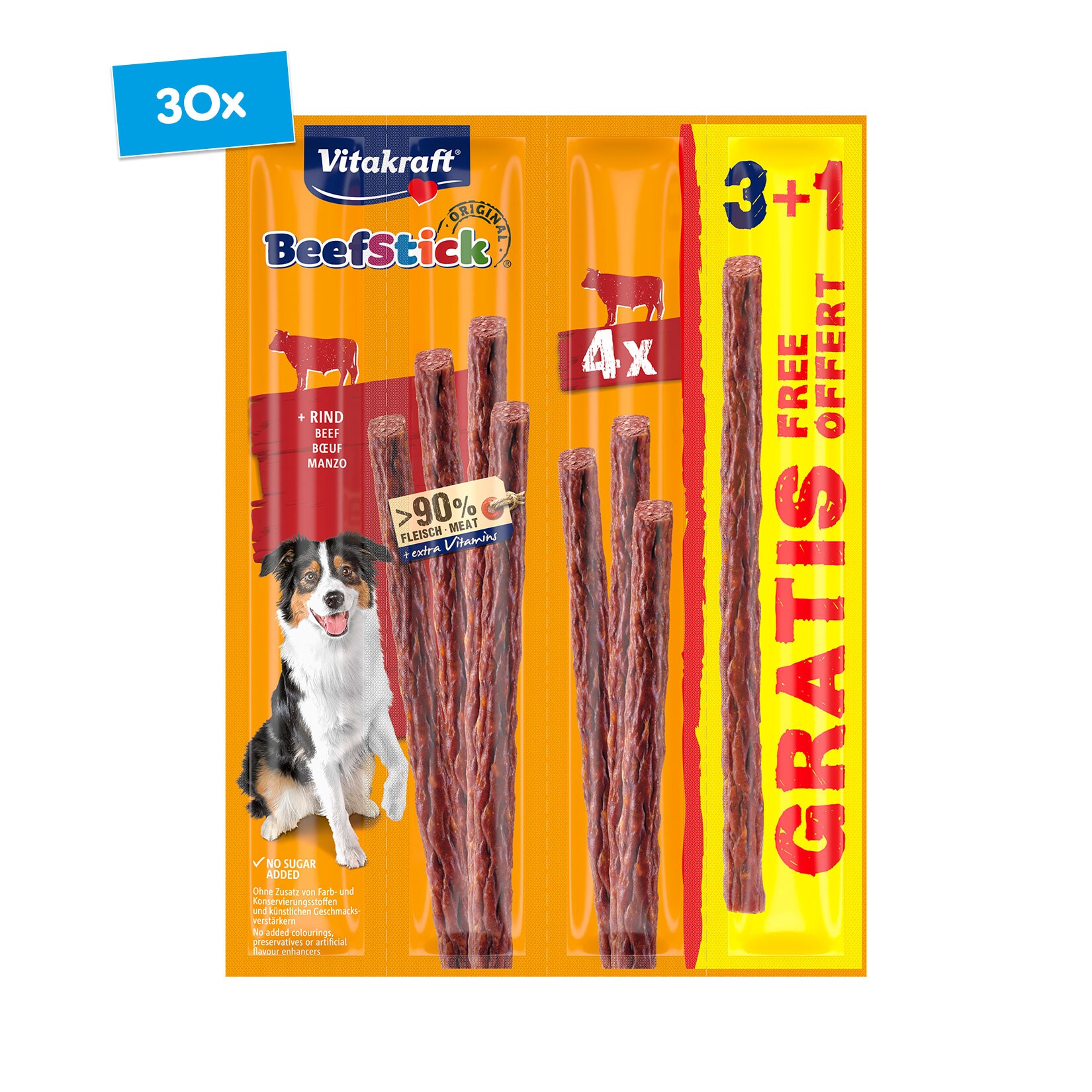 Vitakraft Hundefutter Beef Stick Rind 3+1 48 g, 30er Pack - Bild 1