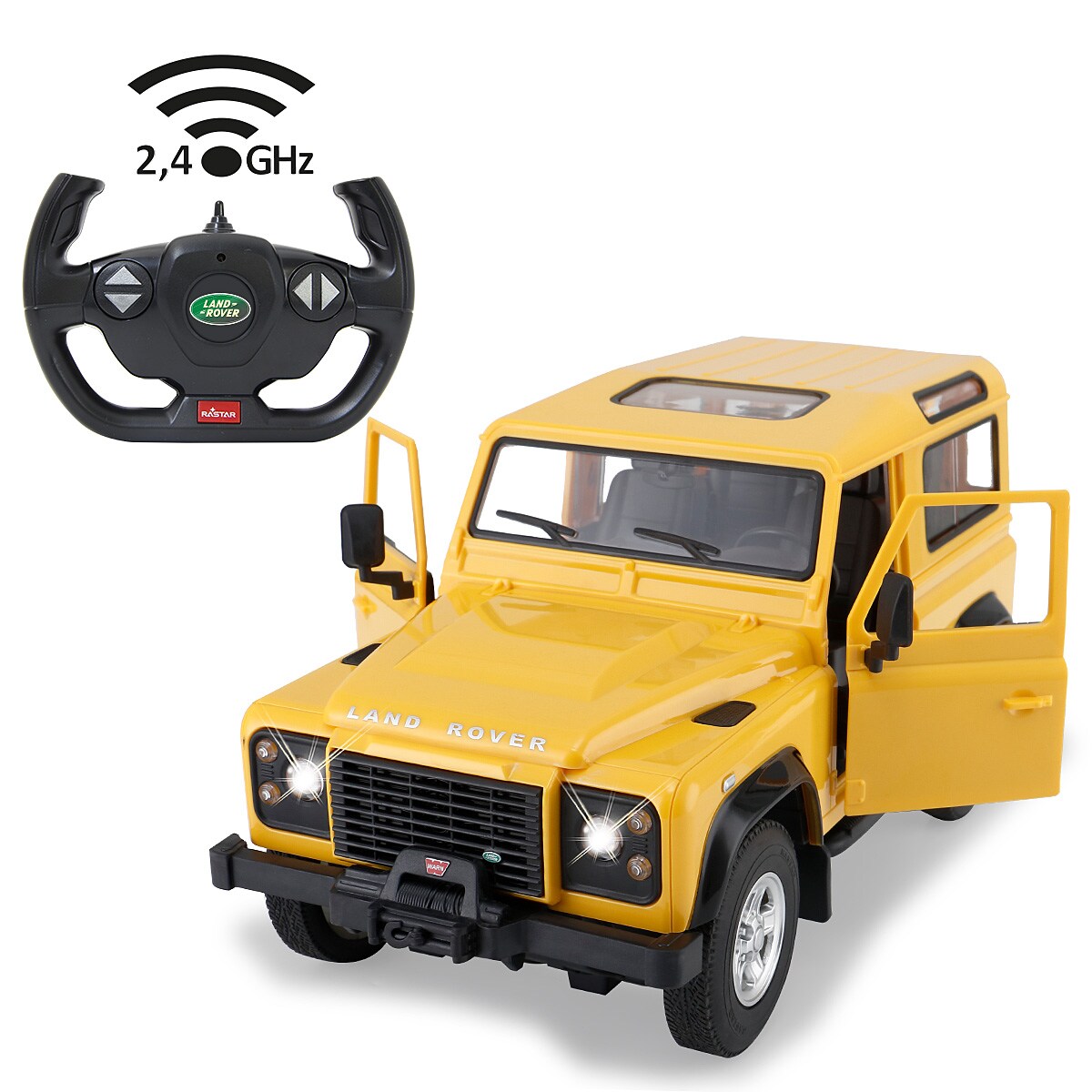 JAMARA Land Rover Defender 1:14 gelb 2,4GHz T&uuml;r manuell - Bild 1