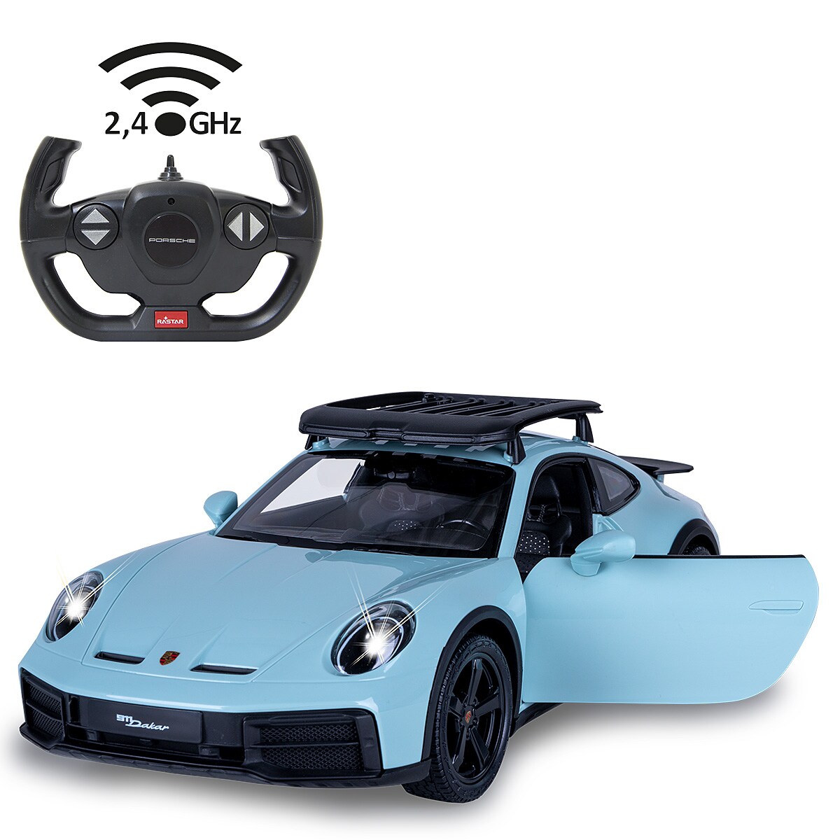 JAMARA Porsche 911 Dakar 1:14 gr&uuml;n schattiert 2,4GHz T&uuml;r manuell - Bild 1