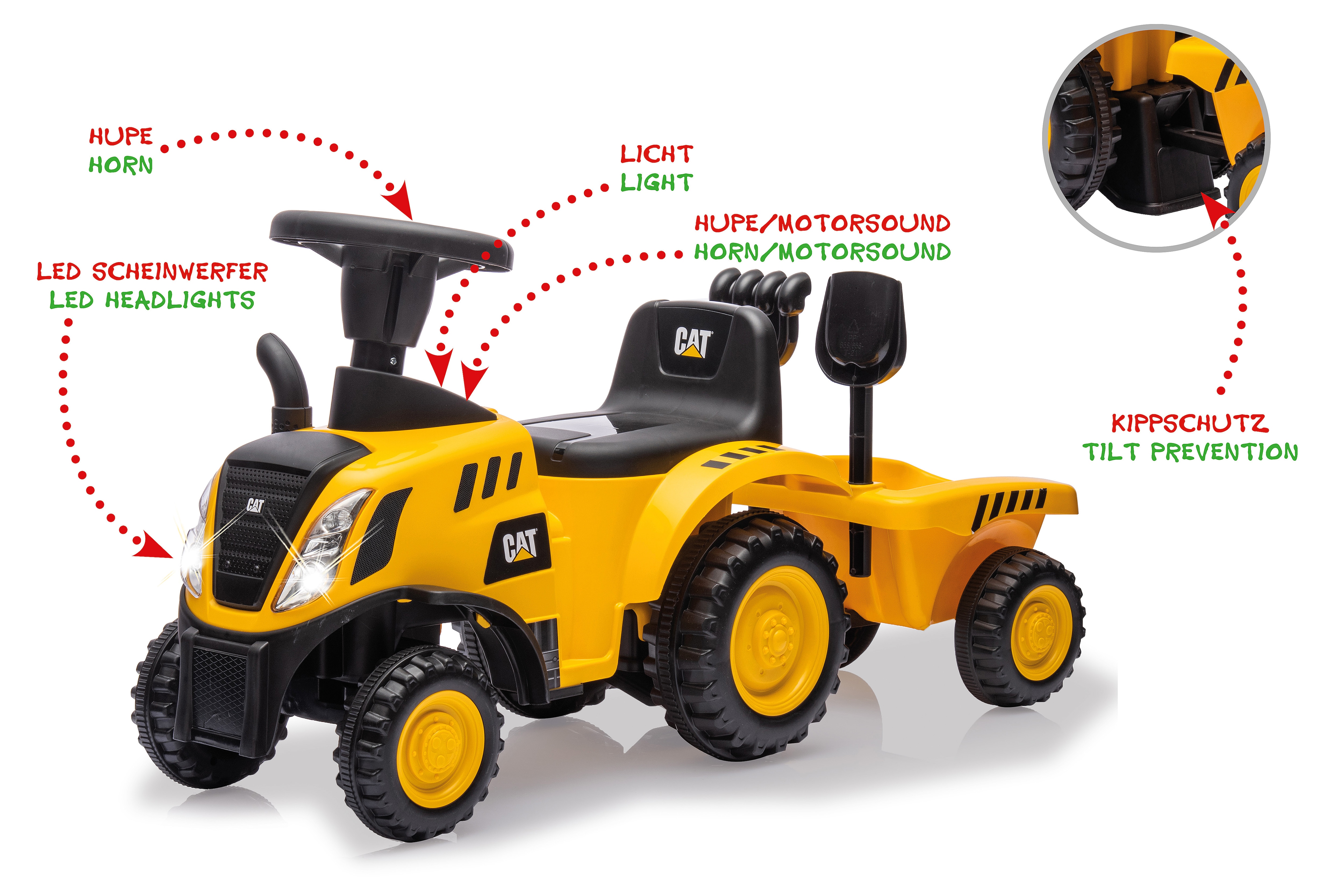 JAMARA Rutscher Caterpillar Traktor mit Anh&auml;nger gelb 2in1 - Bild 1