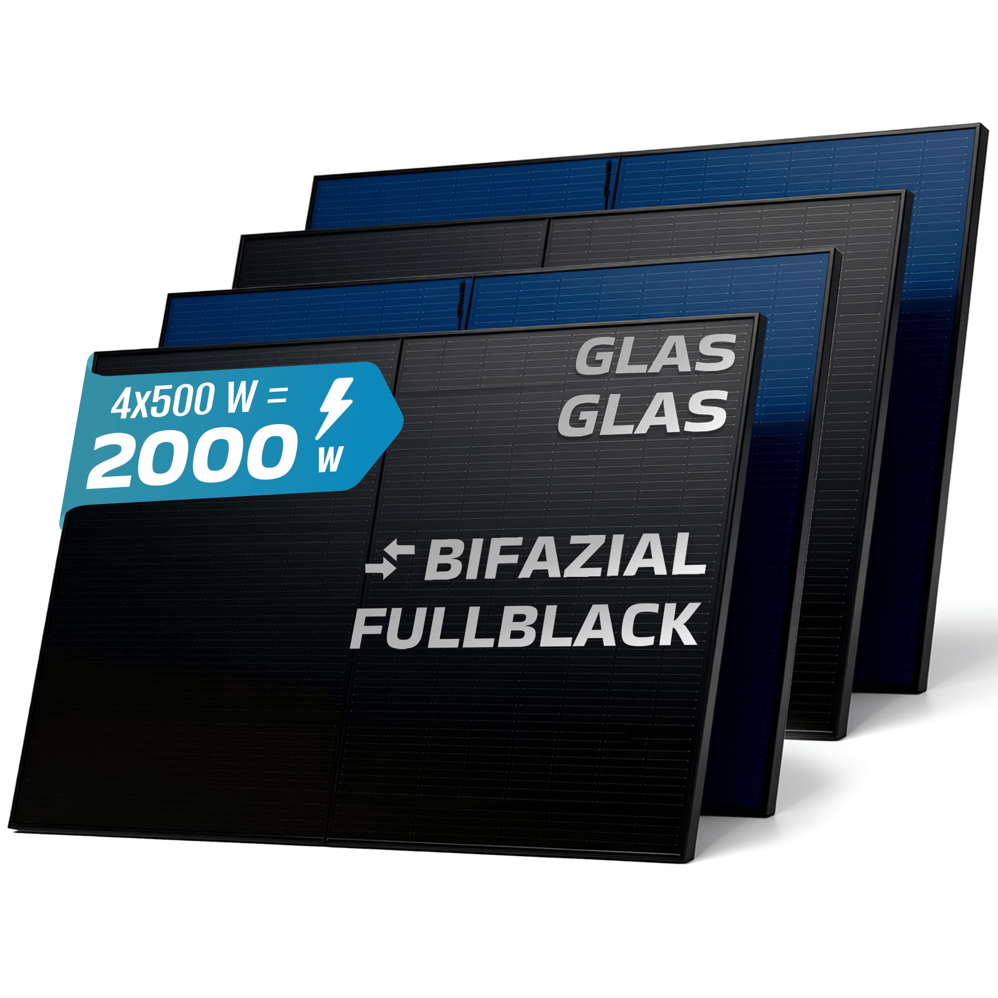 SUNNIVA&reg; Solarmodul 4x 500 W FULL BLACK Bifazial Glas/Glas PV Modul Solarpanel - PMax 2000W (4x500W) Bifacial N-Type, f&uuml;r Balkonkraftwerk oder PV Solar Anlage - Bild 1