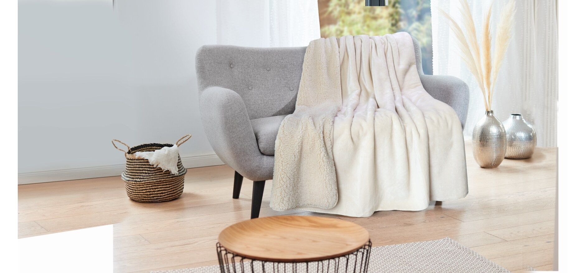 Dekor Sherpa Wohndecke 150x200 - Uni creme - Bild 1