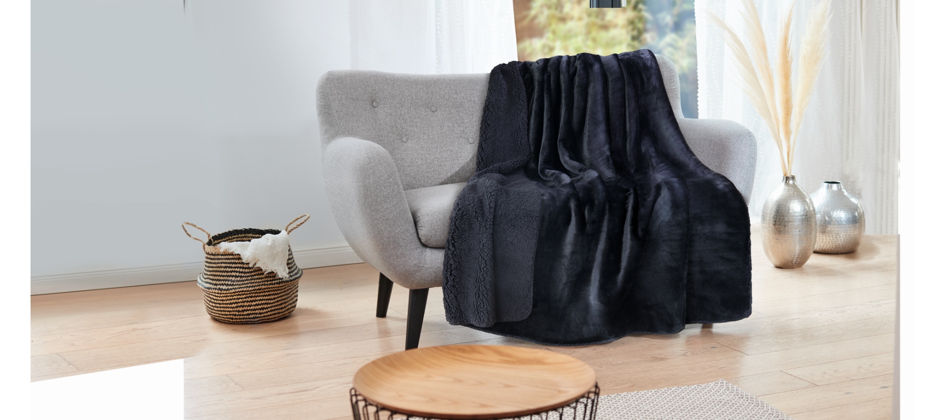 Dekor Sherpa Wohndecke 150x200 - Uni anthrazit - Bild 1