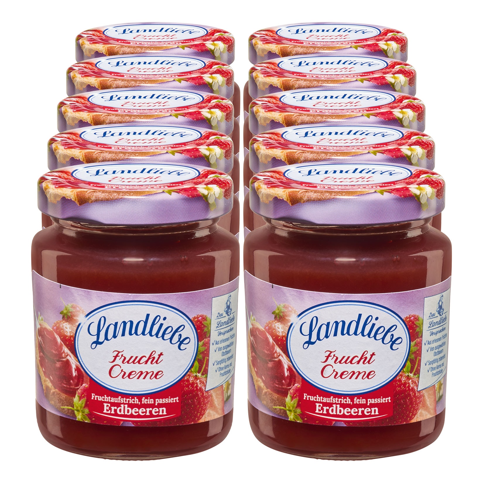 Landliebe Fruchtcreme Erdbeere fein passiert 200 g, 10er Pack - Bild 1