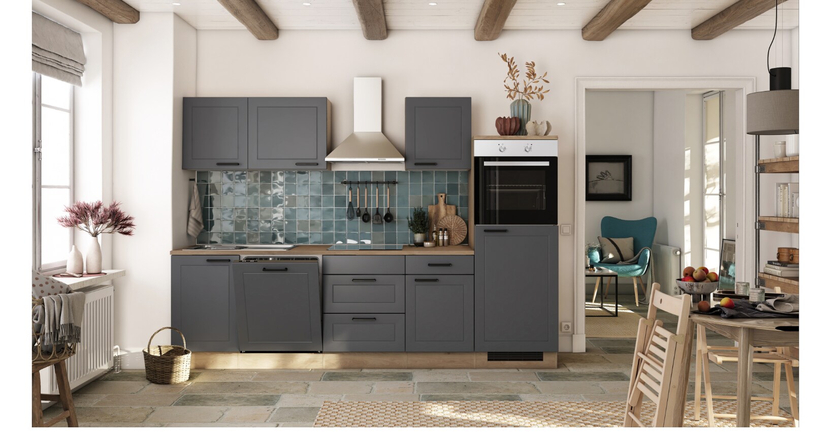 Flexwell Landhaus_Küchenzeile inkl. Elektrogeräte 280 cm- G-280-2320-016-ROMEO | 04047584072159