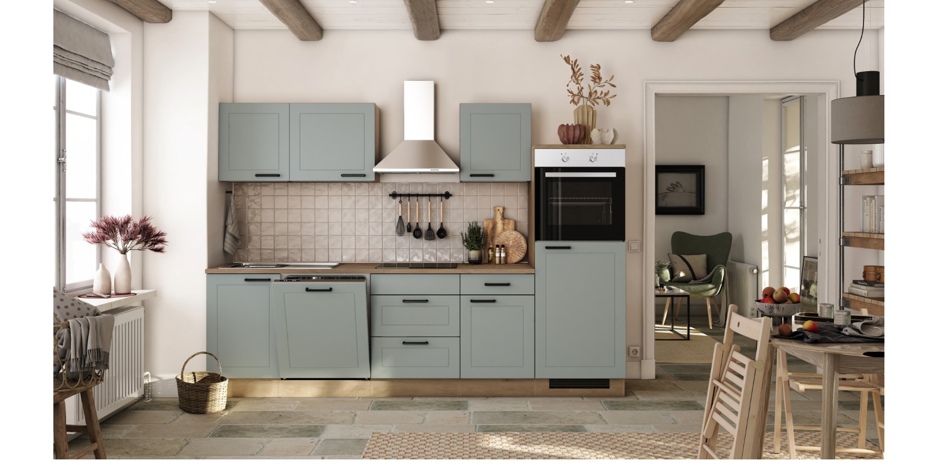 Flexwell Landhaus_K&uuml;chenzeile inkl. Elektroger&auml;te 280 cm - G-280-2320-016-VERONA - Bild 1