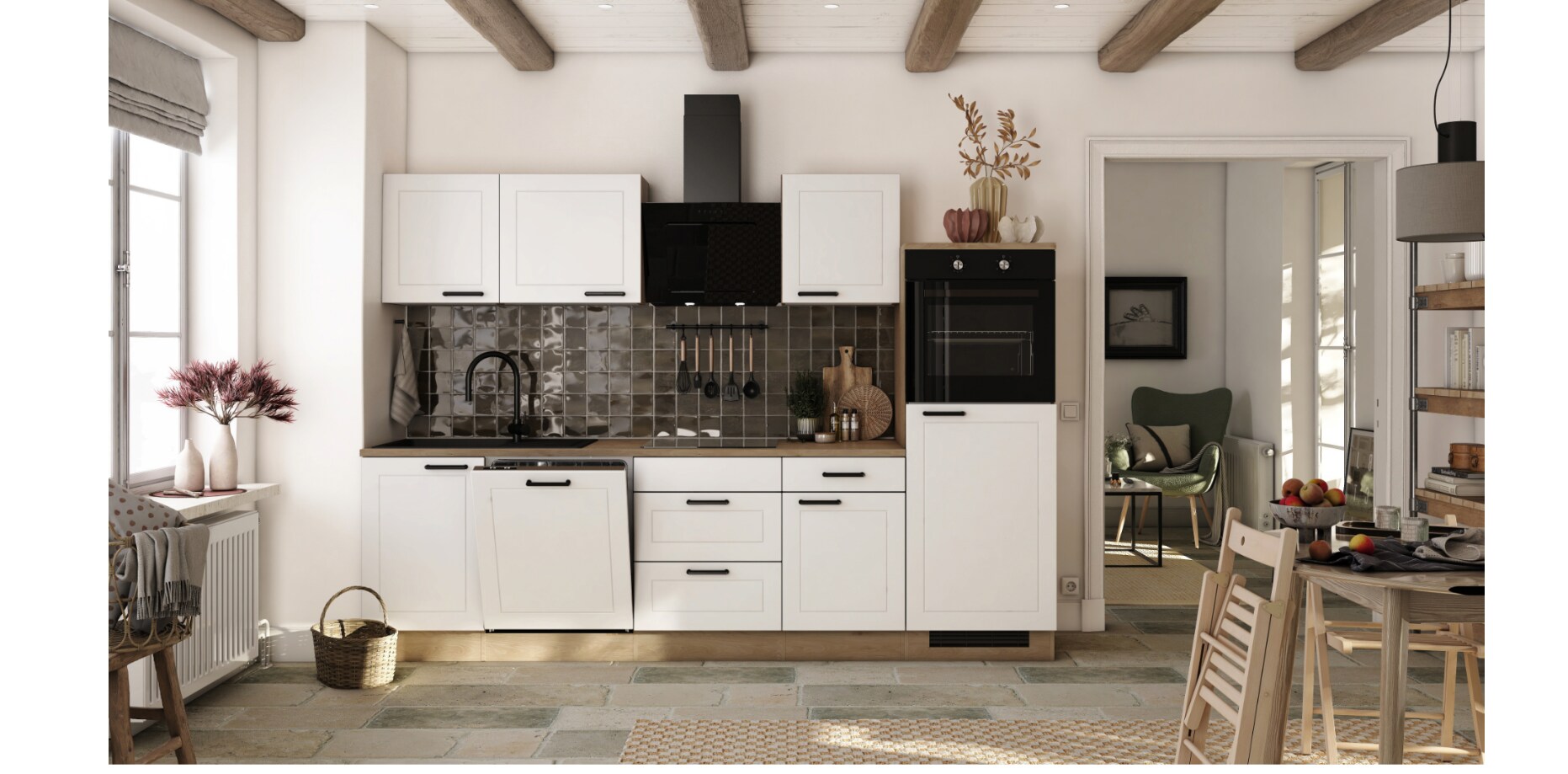 Flex-Well Landhaus_K&uuml;chenzeile inkl. Elektroger&auml;te 280 cm - G-280-2327-000-JULIA - Bild 1