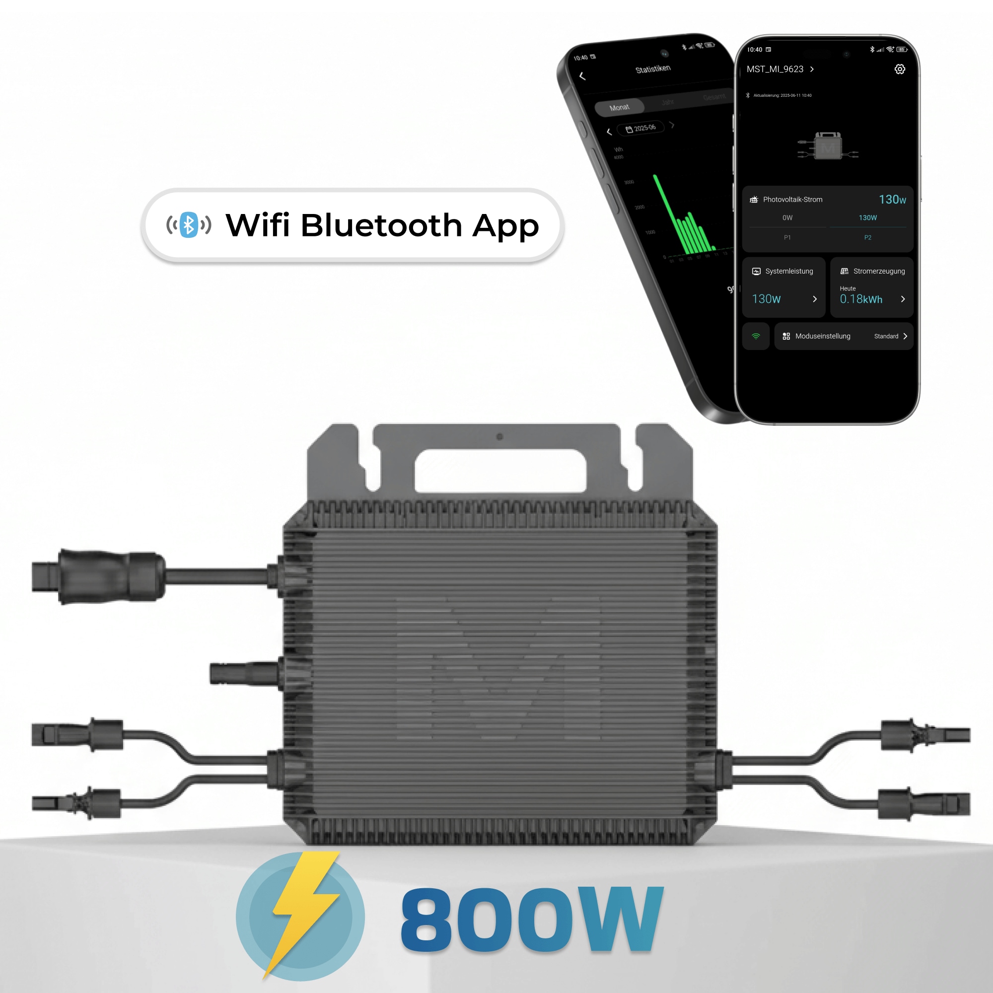 MARSTEK Mikro-Wechselrichter 800 W MST-MI0800 f&uuml;r Balkonkraftwerk, IP67 wetterfest, Plug-&-Play Installation, 2 MPPT, Bluetooth & WIFI, Micro Inverter - Bild 1
