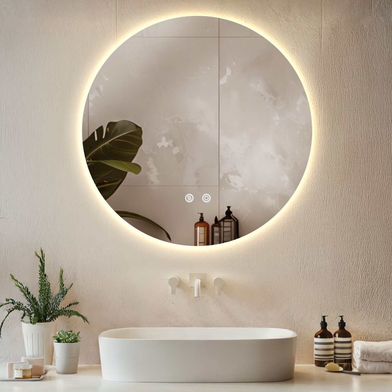 tectake&reg; Runder LED Badezimmerspiegel, rahmenloses Design in 3 Gr&ouml;&szlig;en, Touchbedienung mit Memoryfunktion, inklusive Spiegelheizung - Bild 1