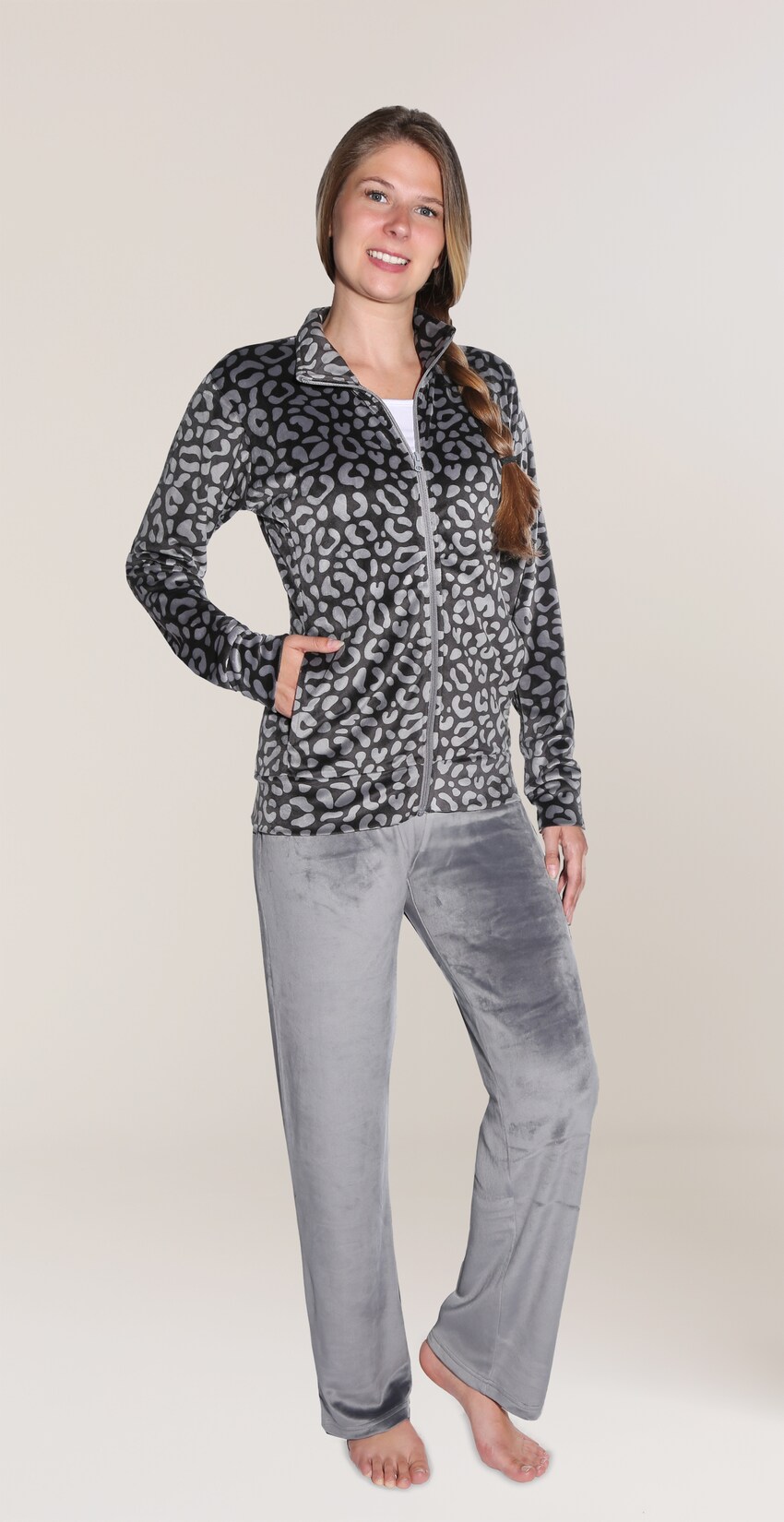 Damen Nicki Velours Wellness/Hausanzug – Anthrazit XXL | 08714256186051